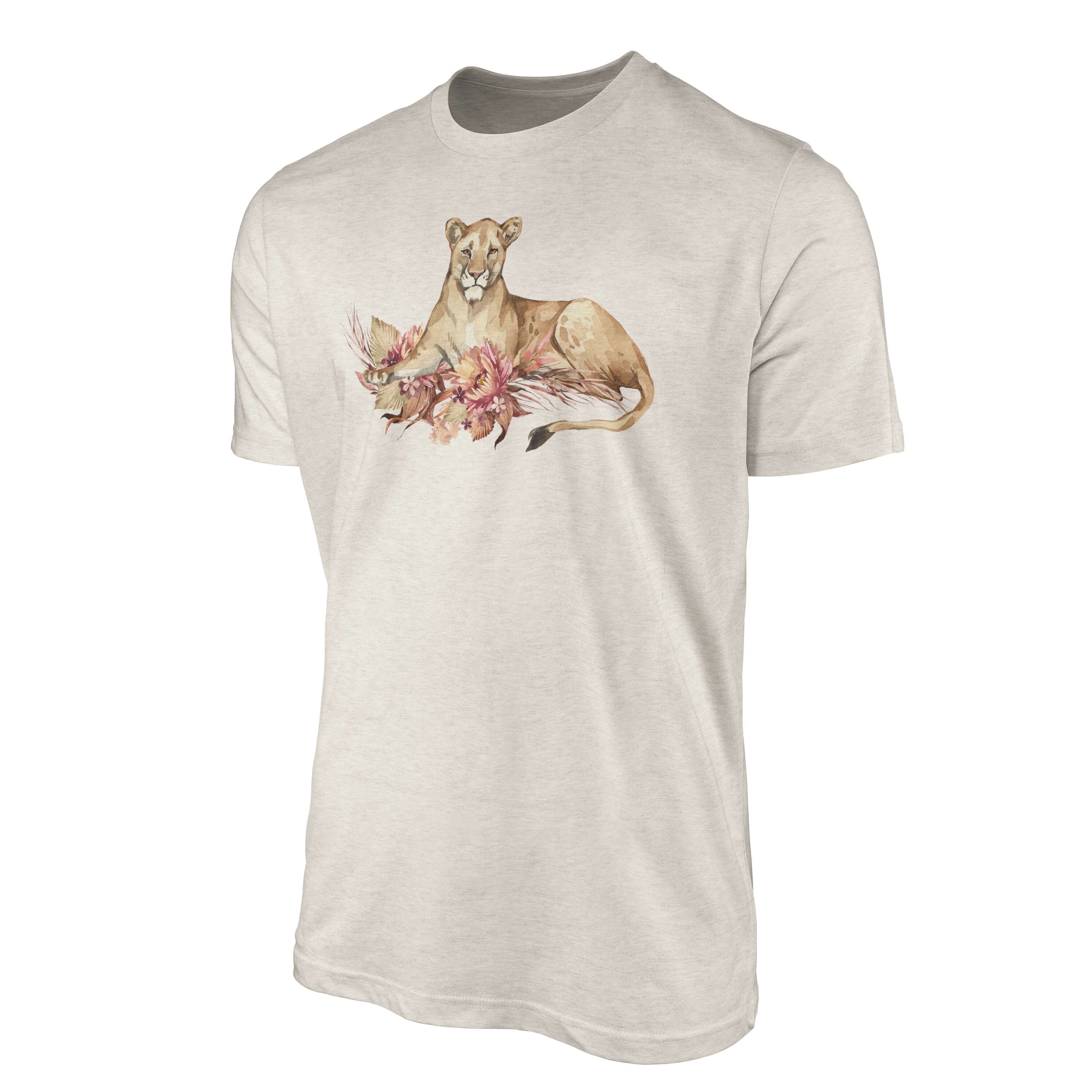 Öko Savanne T-Shirt Bio-Baumwolle Motiv Sinus (1-tlg) T-Shirt Nachhaltig Shirt Blumen gekämmte Löwin Aquarell 100% Art Herren