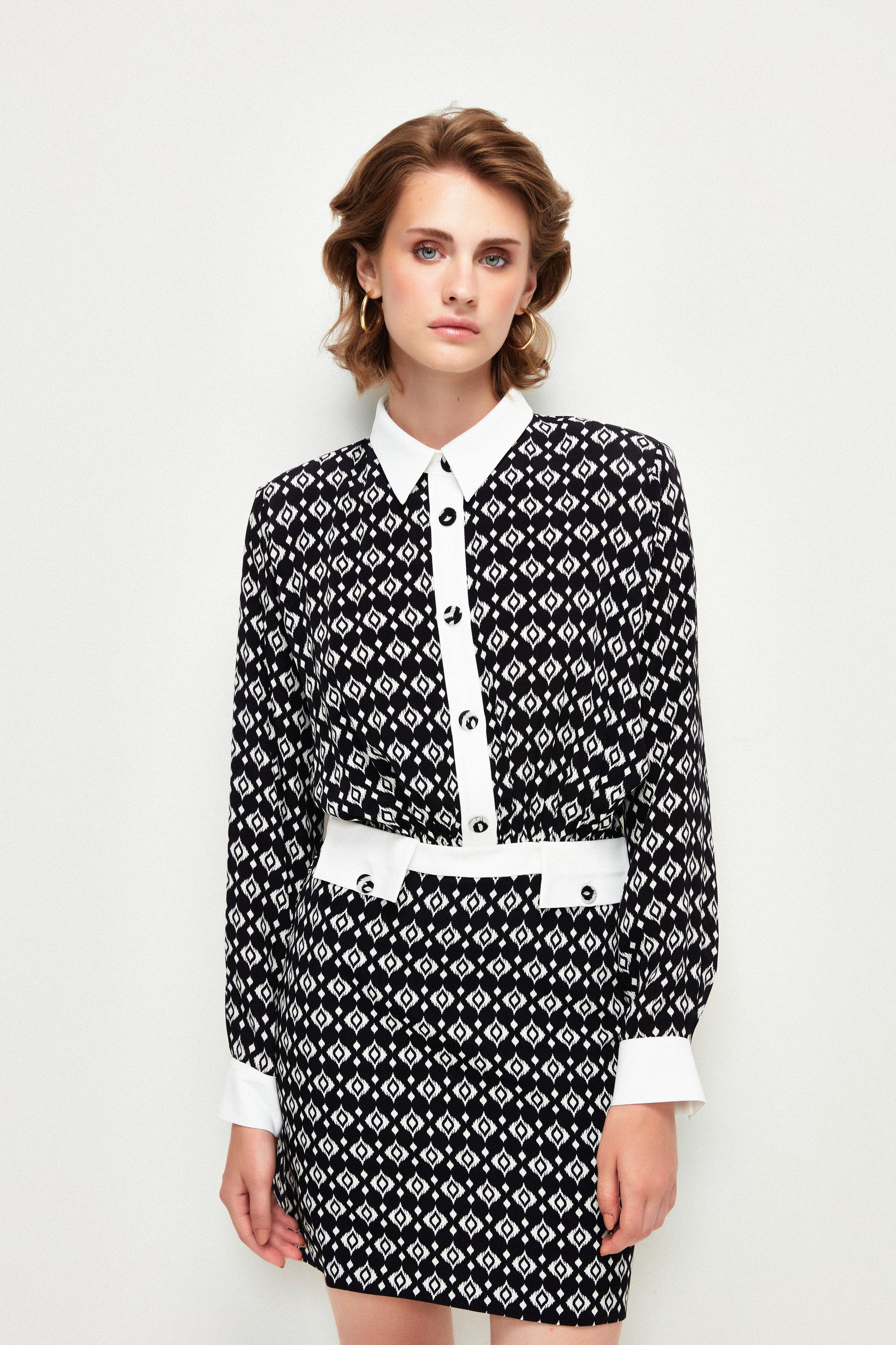 adL Hemdblusenkleid Gemustertes Mini-Hemdblusenkleid