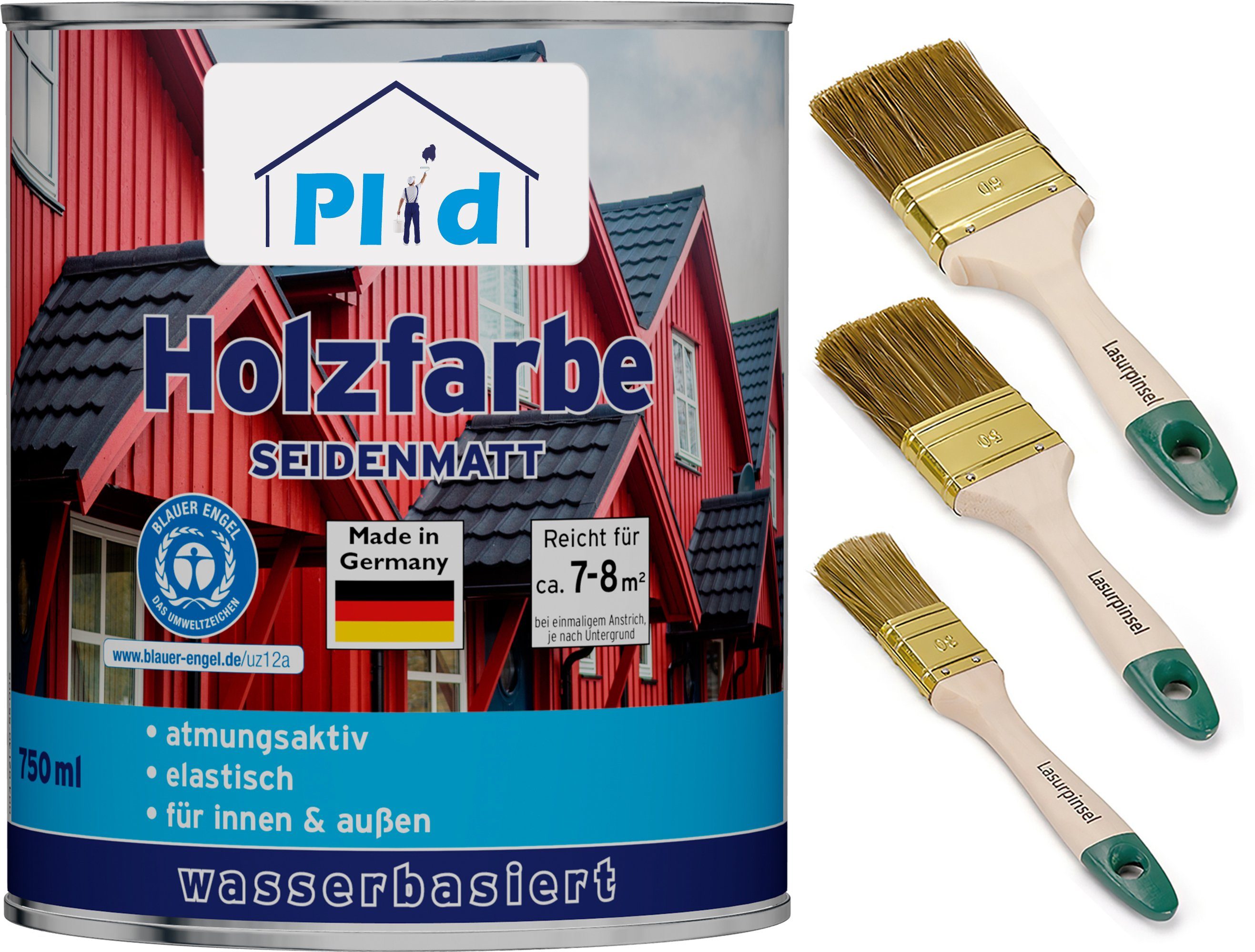 plid Holzlack Premium Holzfarbe Holzlack Farbe für Holz Pinsel, Schnelltrocknend, verarbeitungsfertig Silbergrau