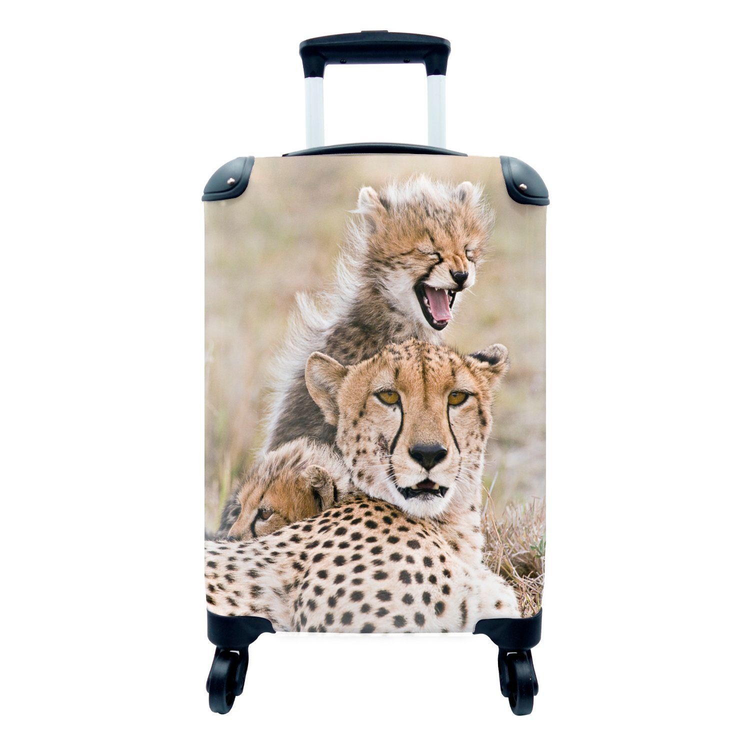 Handgepäck Reisetasche Gras, 4 Handgepäckkoffer Jungtier mit - Reisekoffer MuchoWow Gepard Rollen, Ferien, - Trolley, für rollen,