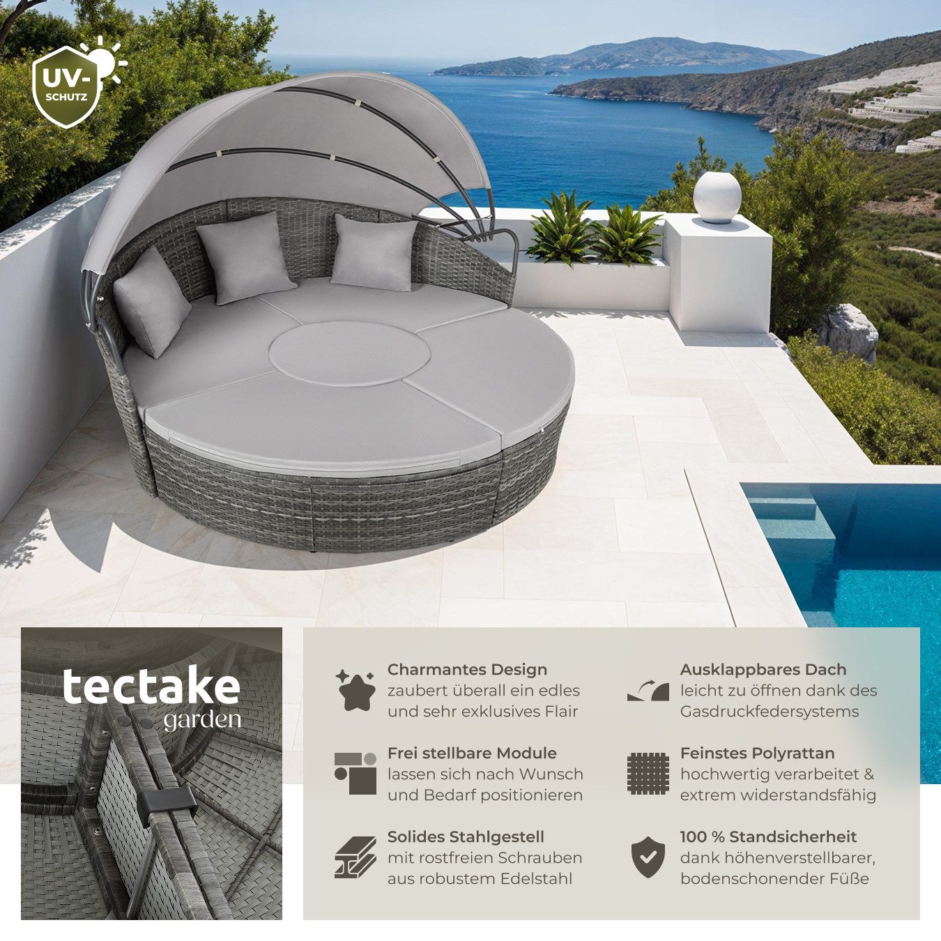 tectake Loungeset Rattan Sonneninsel, (Set., 5-tlg), günstig online kaufen