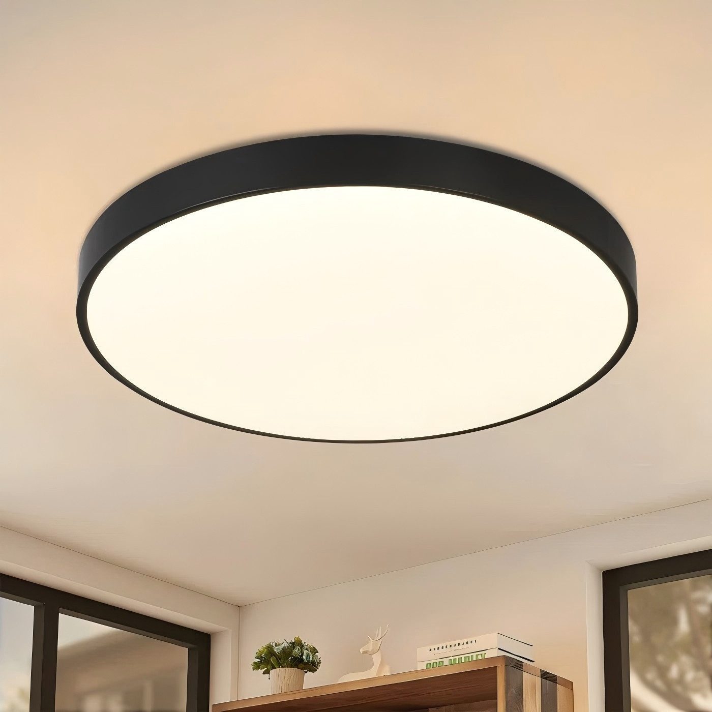 ZMH LED Deckenleuchte Schwarz/Weiß Rund Deckenlampe 24W Flach für Flur Wohnzimmer, LED fest integriert, 4000k