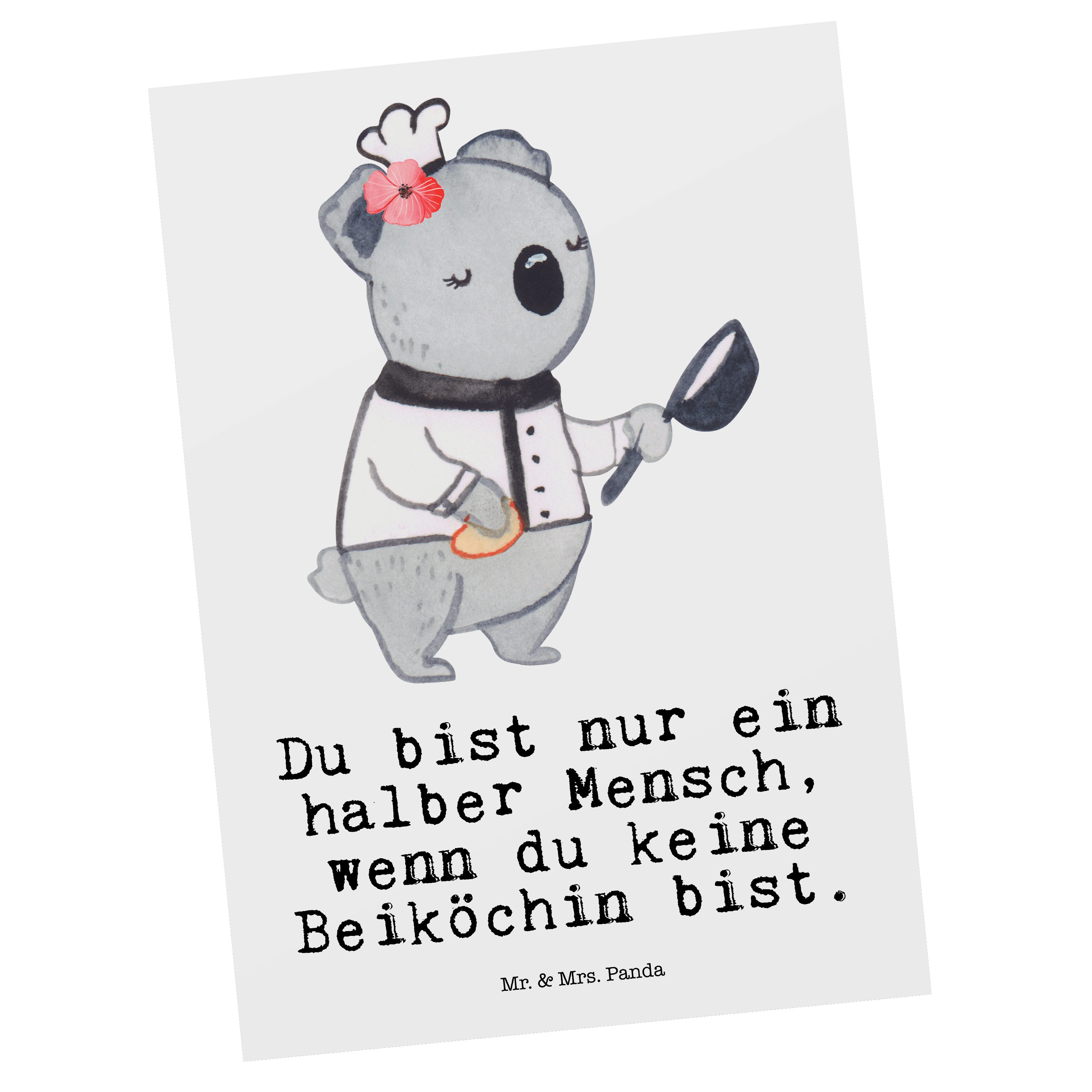 Mr. & Mrs. Panda Postkarte Beiköchin mit Herz - Weiß - Geschenk, Dankeschön, Kollege, Ansichtska