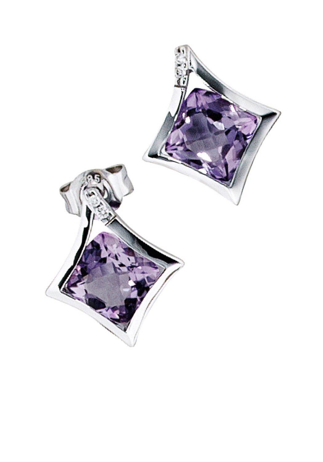 JOBO Paar Ohrstecker Ohrringe, 585 Weißgold mit Amethyst und 4 Diamanten