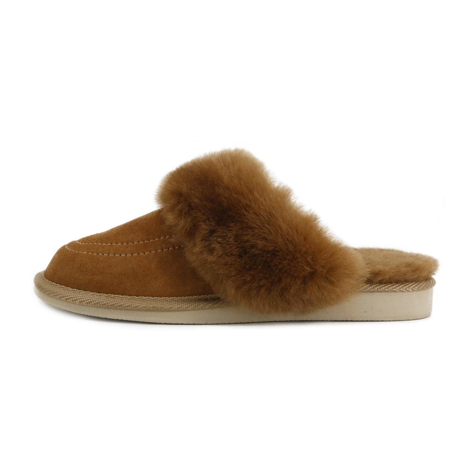 Hollert Hausschuh Damen Lammfell Hausschuhe Mykonos Braun Merino Schaffell Echtleder