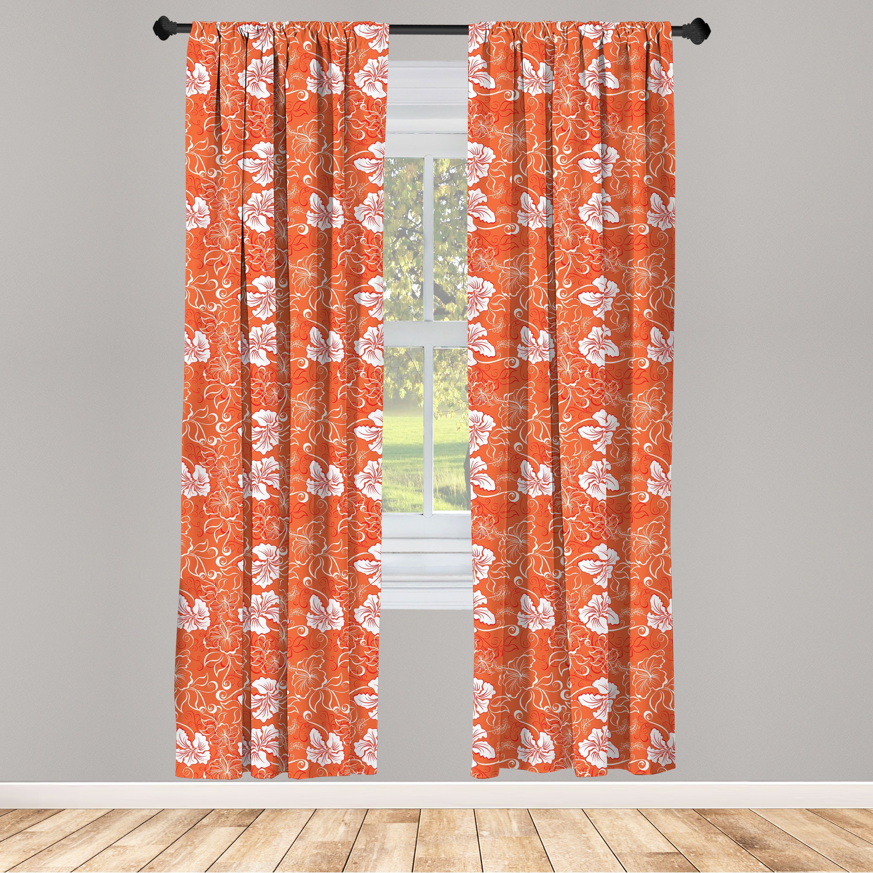 Gardine Vorhang für Wohnzimmer Schlafzimmer Dekor, Abakuhaus, Microfaser, Burnt orange Tropical Hibiscus