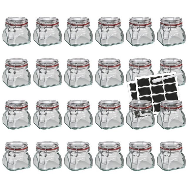 Wellgro Vorratsglas Einmachglas mit Bügelverschluss – 550 ml Bügelverschlussglas inkl. Etiketten und Kreidestift – Vorratsglas, Drahtbügelglas, Nudelglas – Glas Made in Germany, (24-tlg)