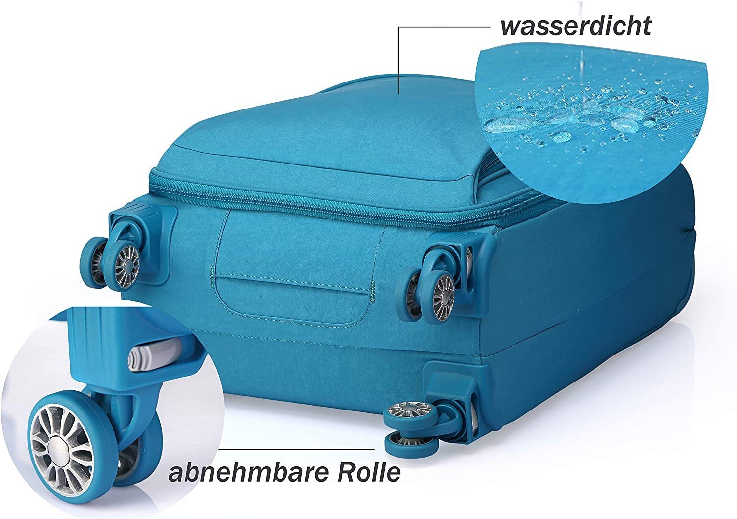 OUBO Koffer Doppelrollen Handgepäck-Koffer abnehmbar mit funktionaler Blau zusammenfaltbar Gratis wasserdicht, 4 Aufbewahrungstasche, Trolley Verage