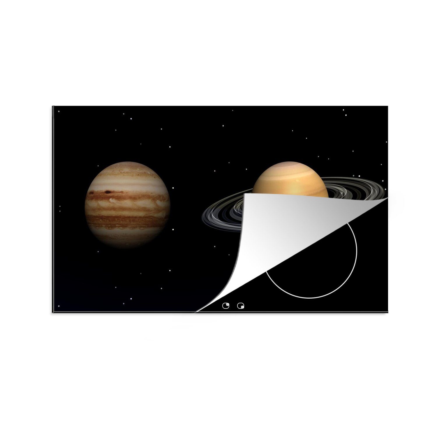 MuchoWow Herdblende-/Abdeckplatte Die Planeten Jupiter und Saturn, Vinyl, (1 tlg), 83x51 cm, Ceranfeldabdeckung, Arbeitsplatte für küche | Herdabdeckplatten