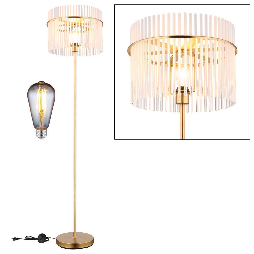 GLOBO LIGHTING LED Stehlampe, Leuchtmittel inklusive, Warmweiß, Stehleuchte Standlampe Glasstäbe gold klar opal LED Wohnzimmerleuchte