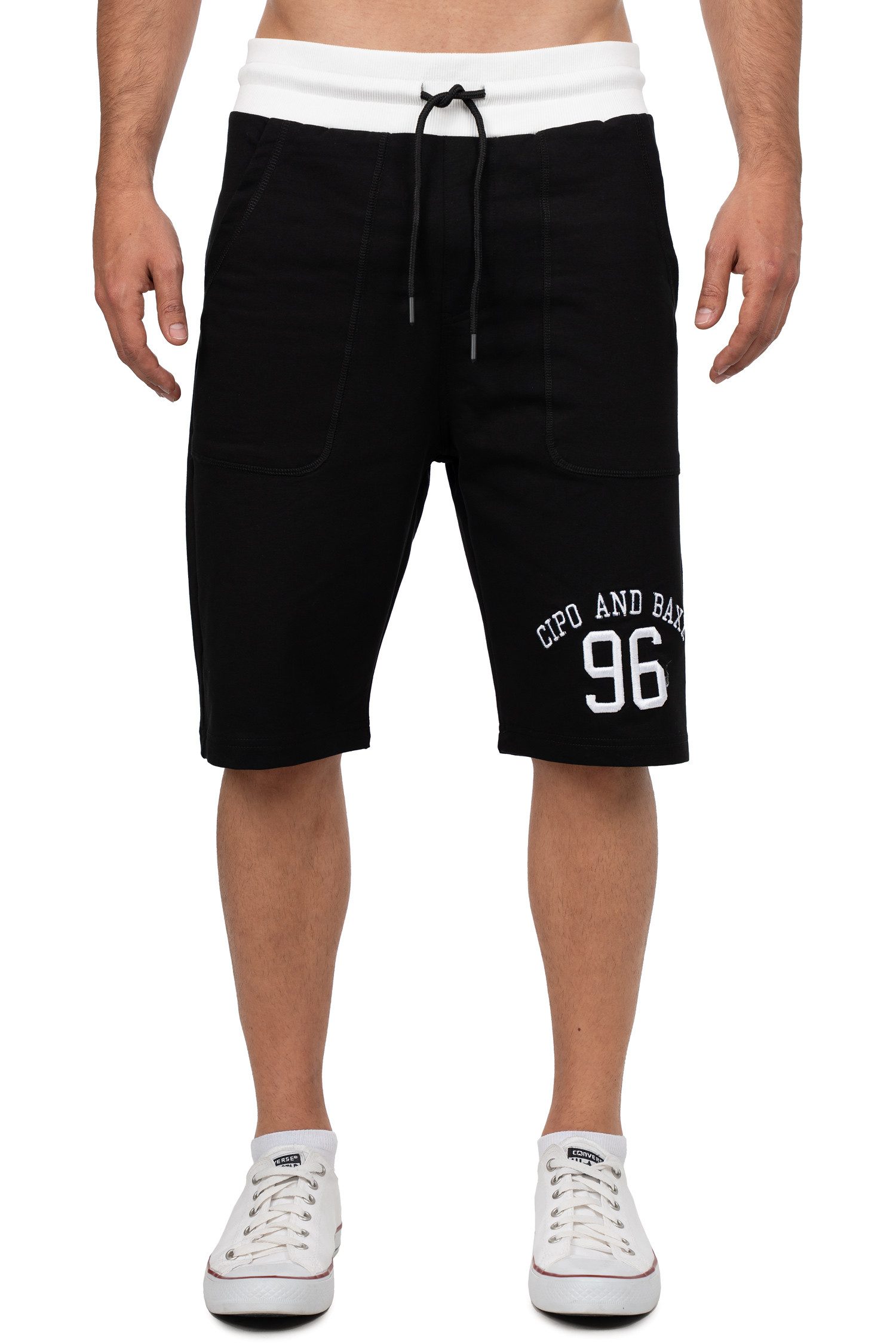Cipo & Baxx Sweatshorts Herren gerade Kurze Hose Mid Waist BA-CK300 mit Stick (Naki) mit „Cipo and Baxx 96“