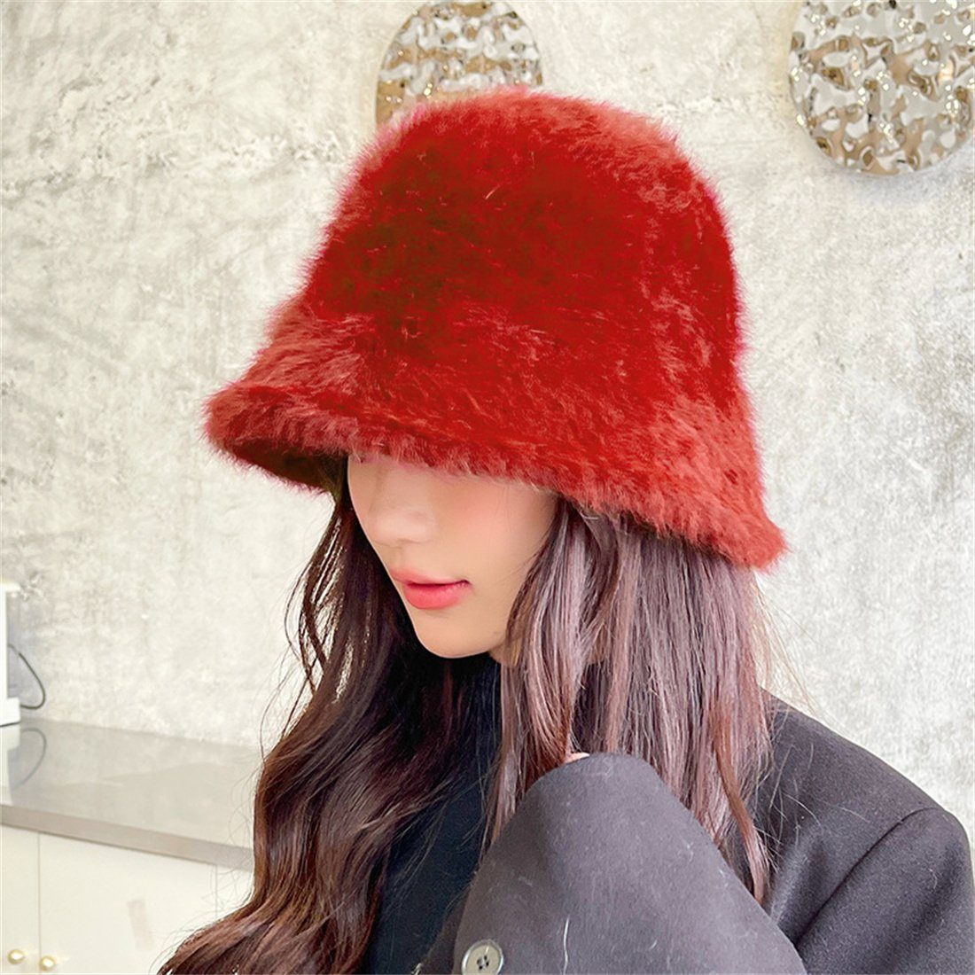 DÖRÖY Fischerhut Frauen Winter verdickt Kuppel Fischer Hut, Mode Plüsch warme Mütze Rot