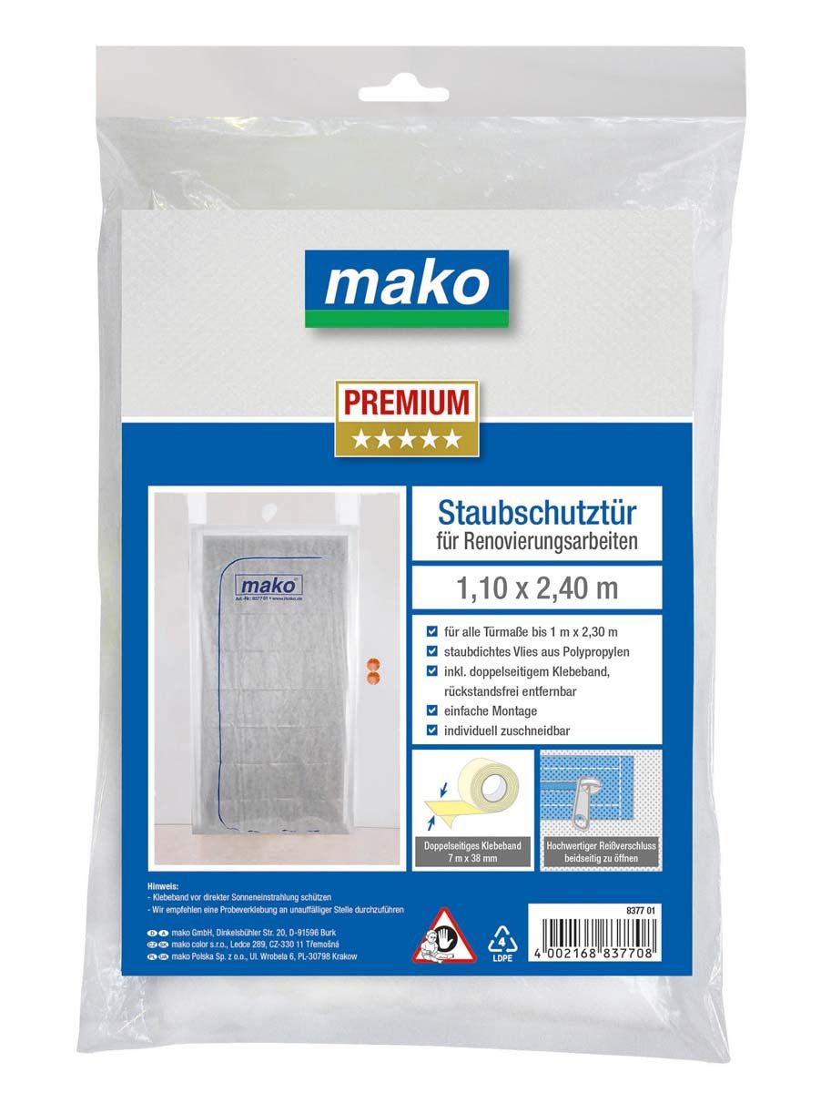 mako Staubschutztür PREMIUM Vlies Staubschutz für Renovierungsarbeiten 2,4 m x 1,1 m, Montage durch Kleben, (1-St)