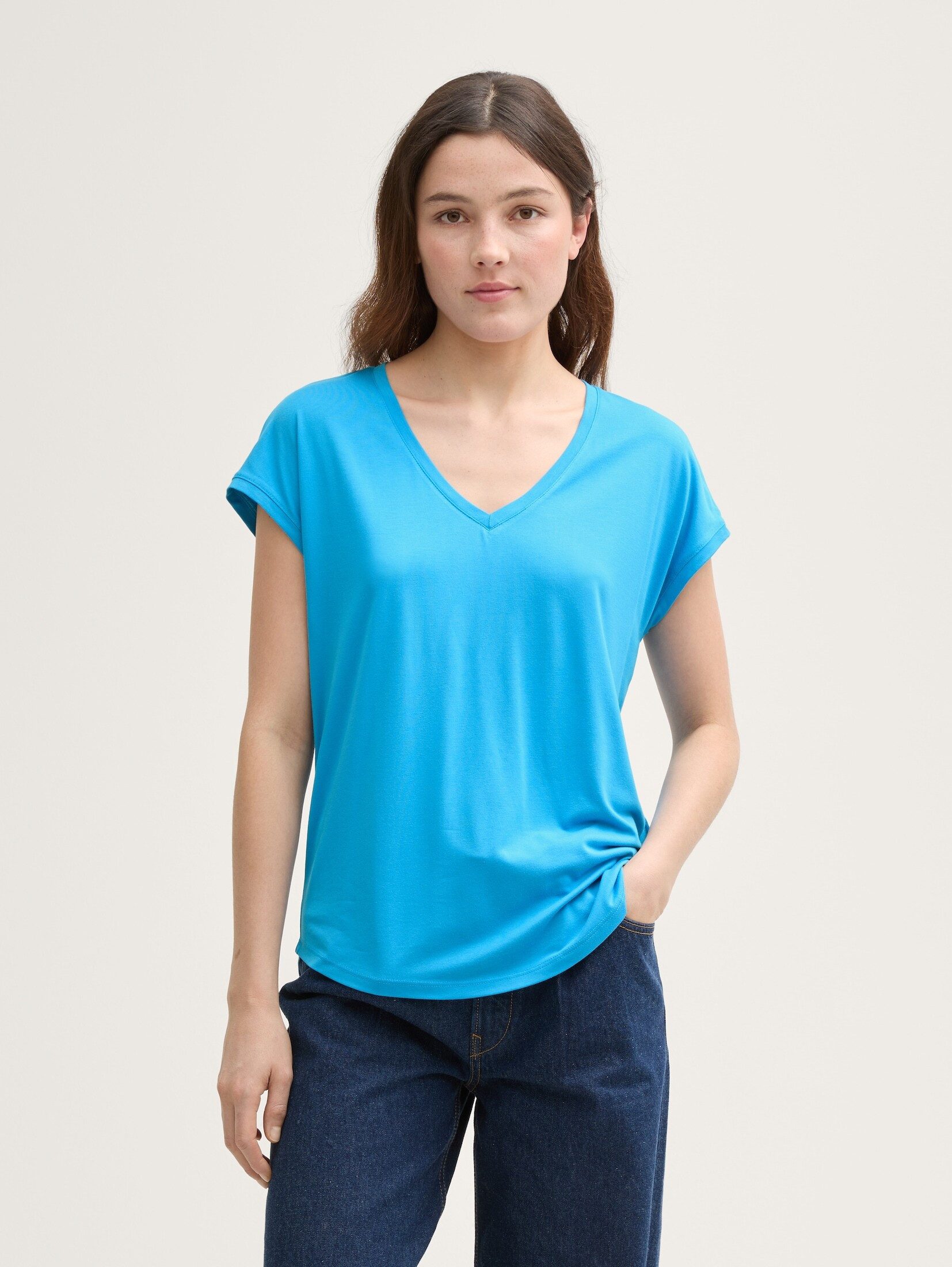 T-Shirt Loose Fit T-Shirt mit V-Ausschnitt