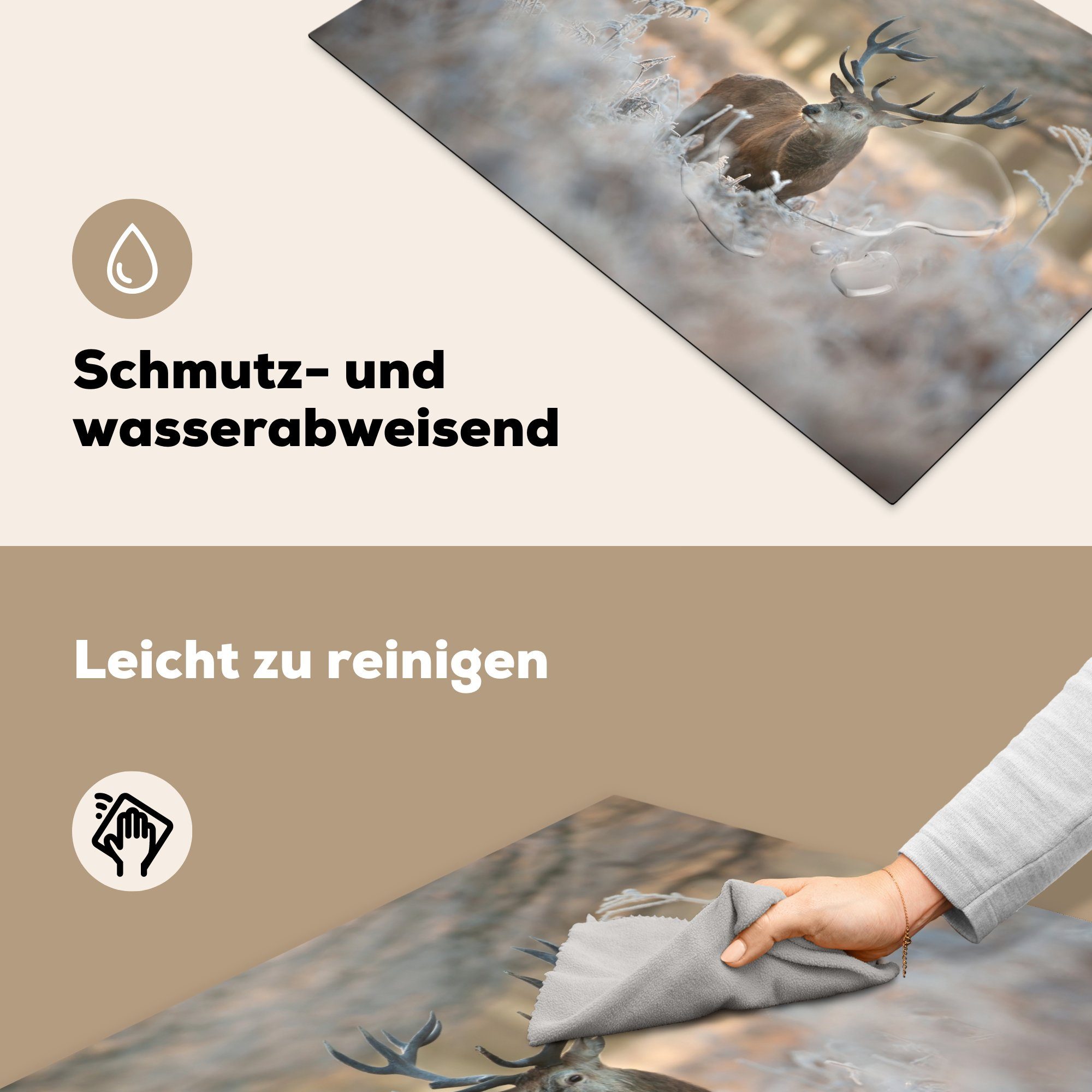 Herdblende-/Abdeckplatte - - tlg), Ceranfeldabdeckung Schutz Hirsche die Tiere MuchoWow Vinyl, küche, (1 81x52 für Winter, cm, Induktionskochfeld