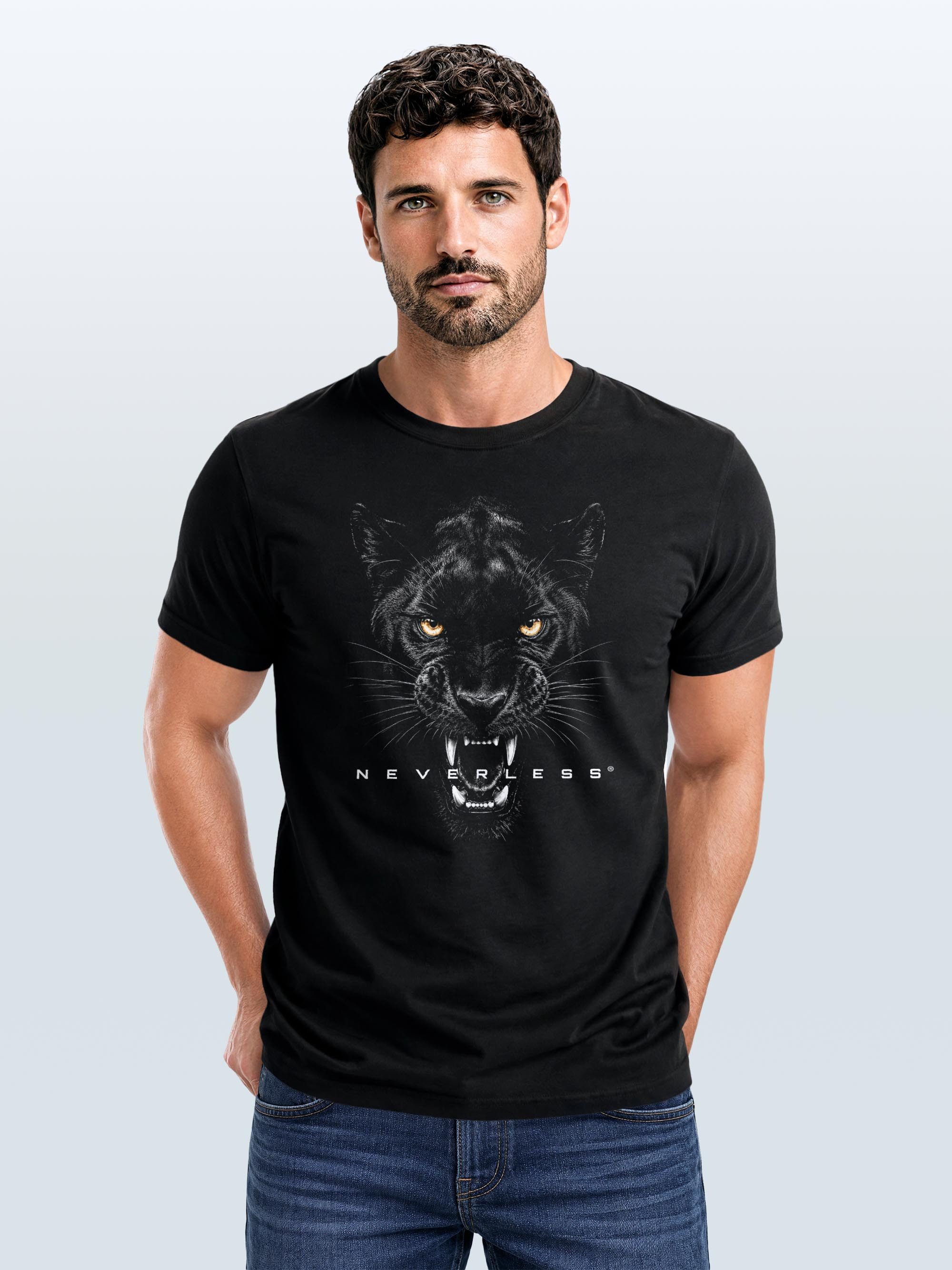 Neverless Print-Shirt Herren T-Shirt Frontprint - Panther - Baumwollshirt Männer Fashion mit Print – Bild 3 von 5
