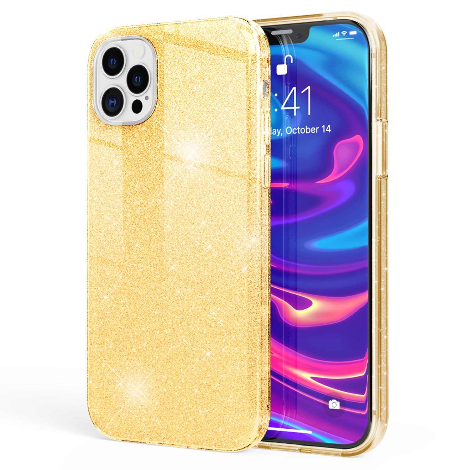 Nalia Smartphone-Hülle Apple iPhone 12 Pro Max 17 cm (6,7 Zoll), Glitzer Silikon Hülle / Glänzender Hybrid Schutz / Stoßfest & Robust