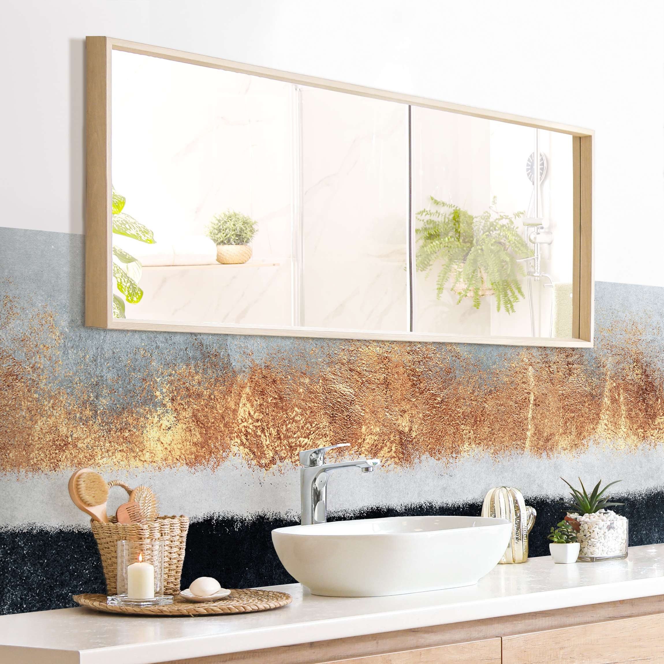 Bilderdepot24 Badrückwand gold fugenlose Wandverkleidung Bad Abstrakt, (Hartfolie matt » Selbstklebend SMART 0,35 mm), wasserfestes Wandpaneel Goldener Horizont Aquarell