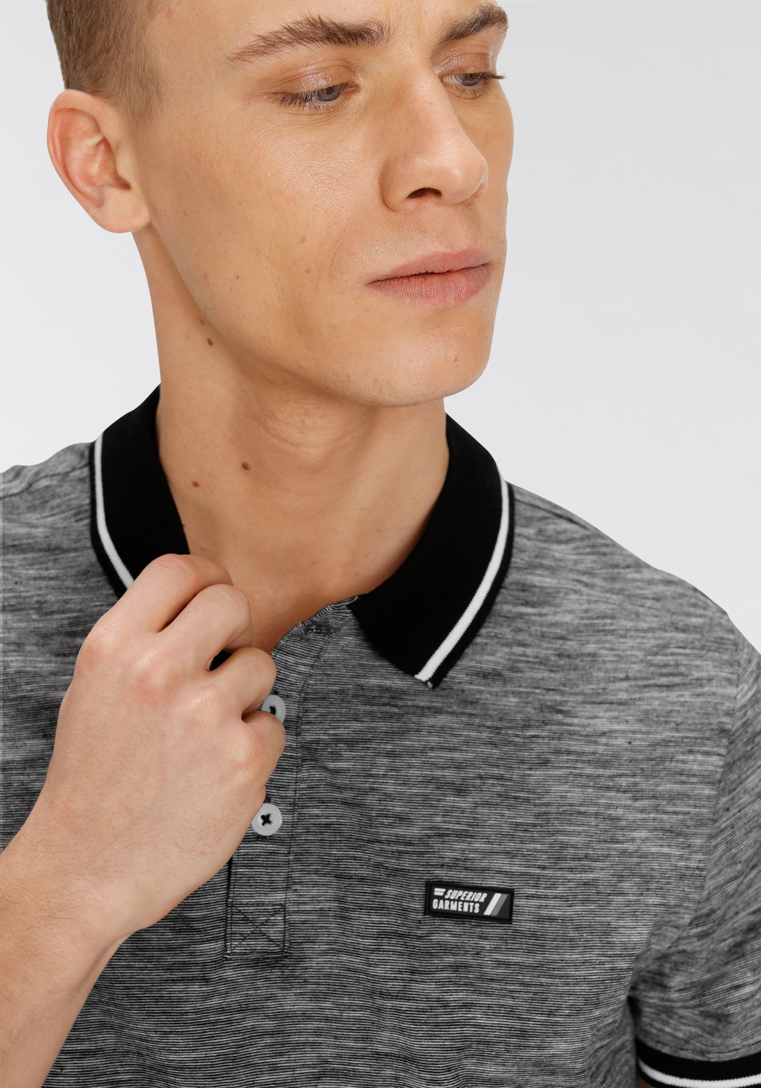 schwarz-meliert AJC Details und Ärmeln Kragen an Poloshirt kontrastfarbenen mit