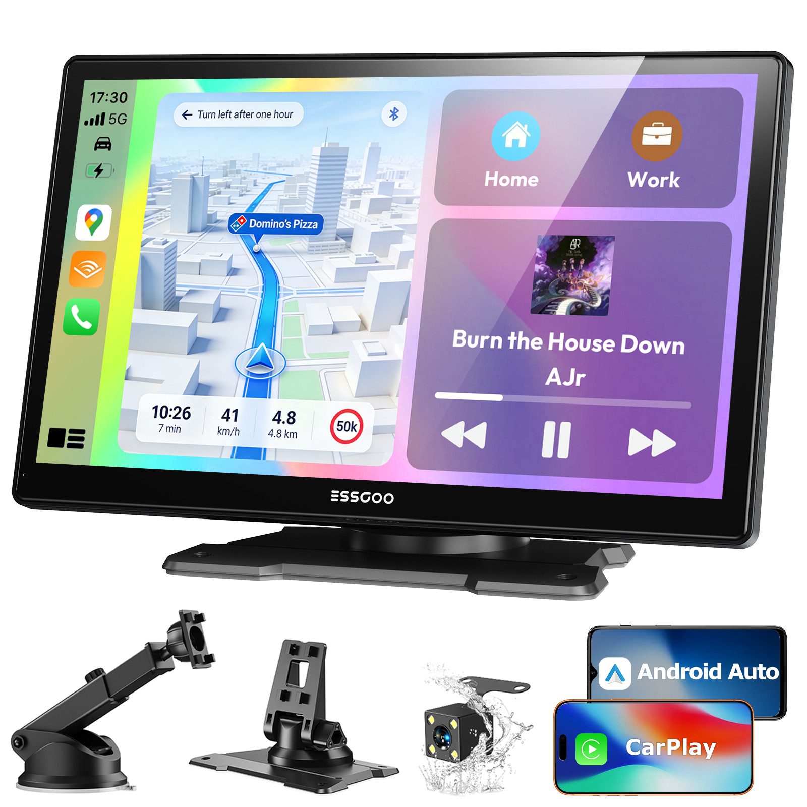 ESSGOO 9'' Tragbarer CarPlay Android Auto Wireless Display Autoradio Display Navigationsgerät (Kabellos Apple Carplay /Android Auto Auflösung: 1024*600)