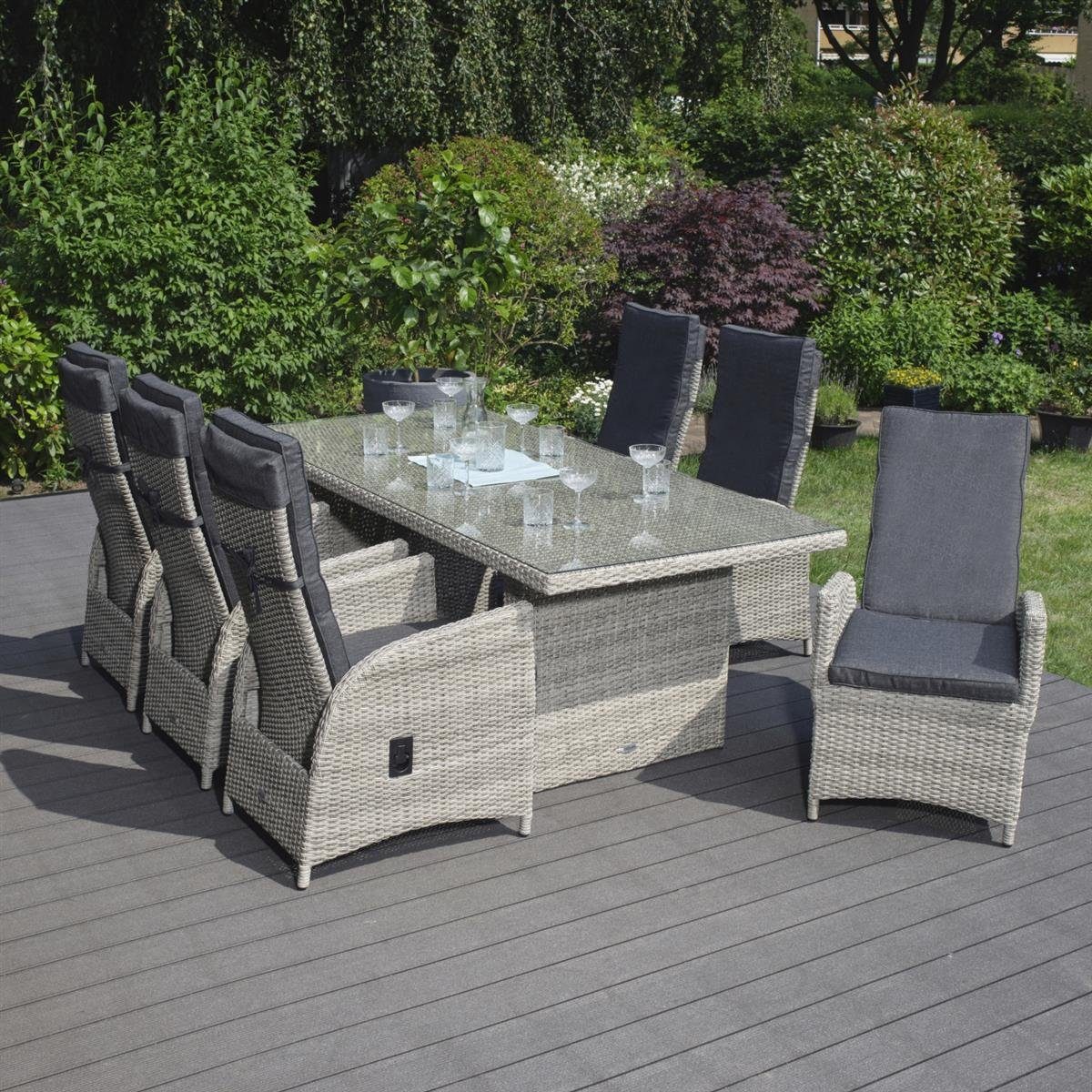 bellavista - Home&Garden® Gartenlounge-Set Gartenmöbel Set Dininglounge Rho, (Set, 7-tlg), Aluminium Rattanlounge mit stufenlos verstellbaren Rückenlehnen