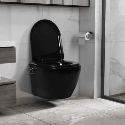 vidaXL Tiefspül-WC Wand-WC ohne Spülrand mit Bidet-Funktion Keramik Schwarz