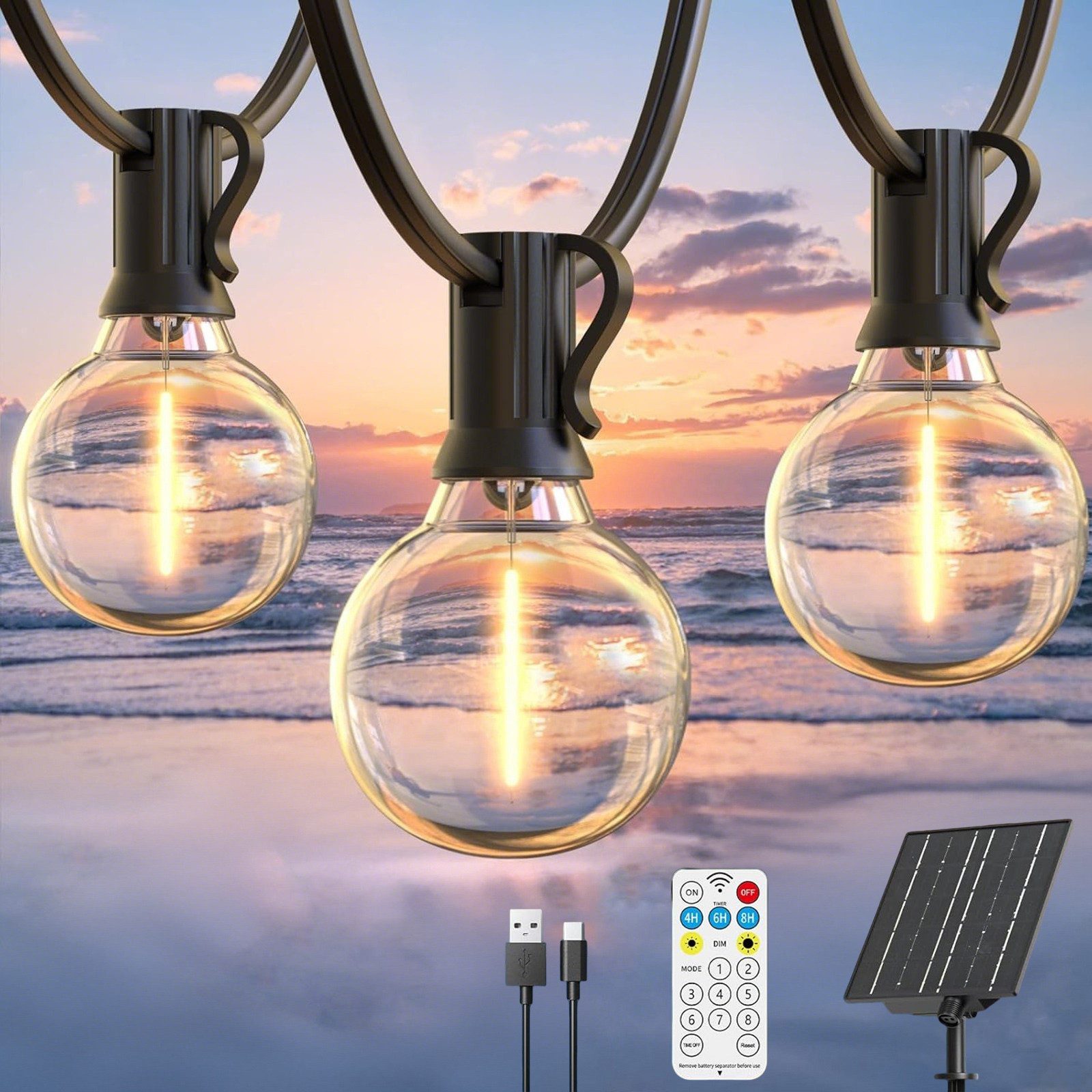 Quntis Lichterkette 9/16M solar lichterkette für draußen, Gartenleuchte, gartenbeleuchtung, Solarlampen Außen, Solar Lichterkette mit Fernbedienung/Dimmbar/Timer