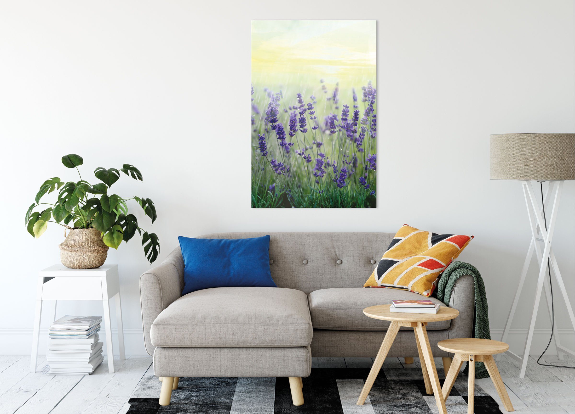 Pixxprint Leinwandbild Schöner Lavendel im Regen, Schöner Lavendel im Regen (1 St), Leinwandbild fertig bespannt, inkl. Zackenaufhänger