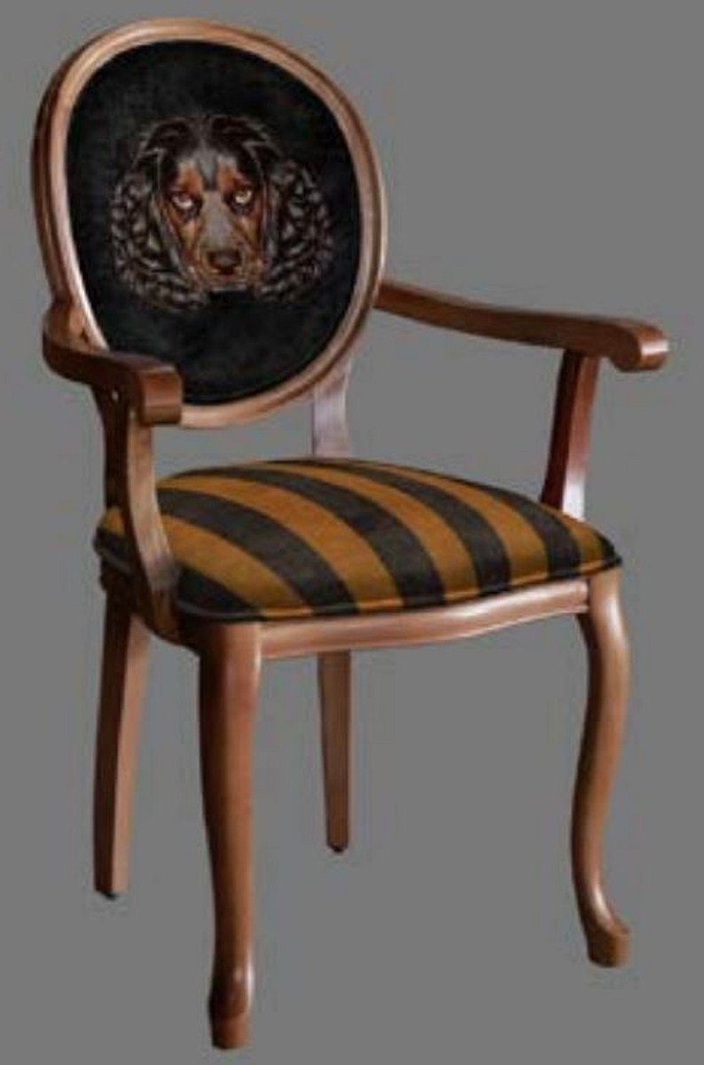 Casa Padrino Esszimmerstuhl Barock Esszimmerstuhl Schwarz / Gold / Braun - Handgefertigter Antik Stil Stuhl mit Armlehnen - Esszimmer Möbel im Barockstil