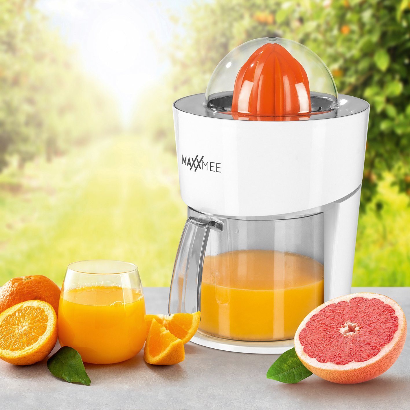 MAXXMEE Zitruspresse MAXXMEE Saftpresse 800 ml Fassungsvermögen weiß/orange