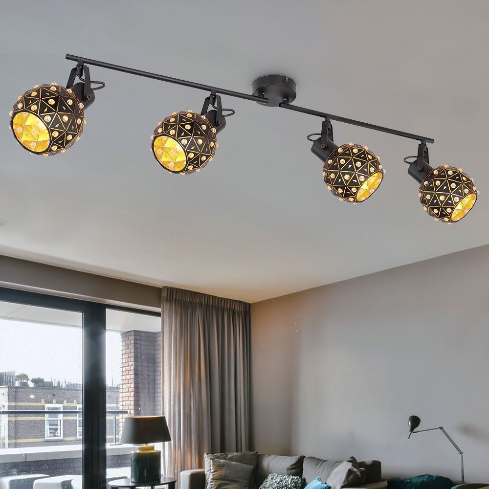 Wohnzimmerleuchte Deckenlampe LED Kristalle beweglich nicht Deckenspot, 4 Leuchtmittel Spots Globo flammig inklusive,