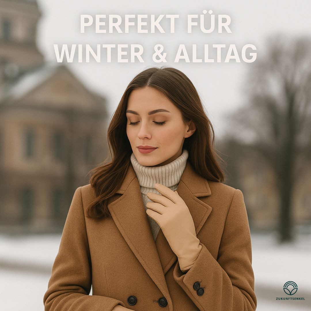 ZUKUNFTSENKEL Lederhandschuhe Damen Lederhandschuhe warm gefüttert (erhältlich in Dunkelblau, Bordeaux & Creme) elegantes Wintermodell, weiche Premium-Qualität, perfekte Passform