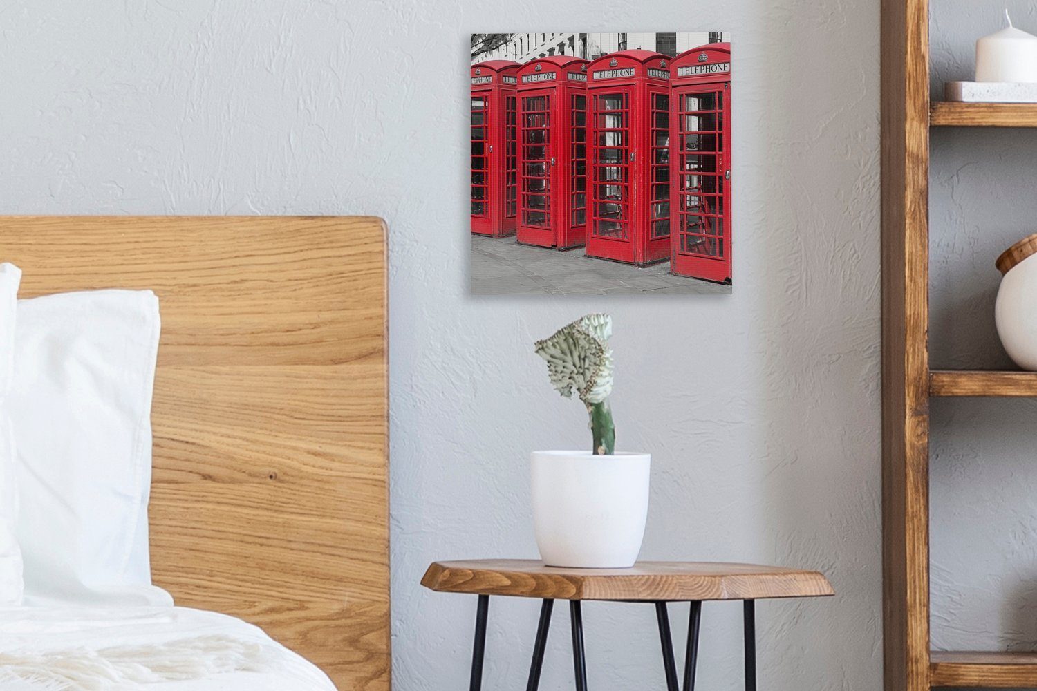 von St), roten Schlafzimmer für Leinwand Bilder Telefonkabinen, vier Wohnzimmer OneMillionCanvasses® (1 Leinwandbild Schwarz-Weiß-Foto