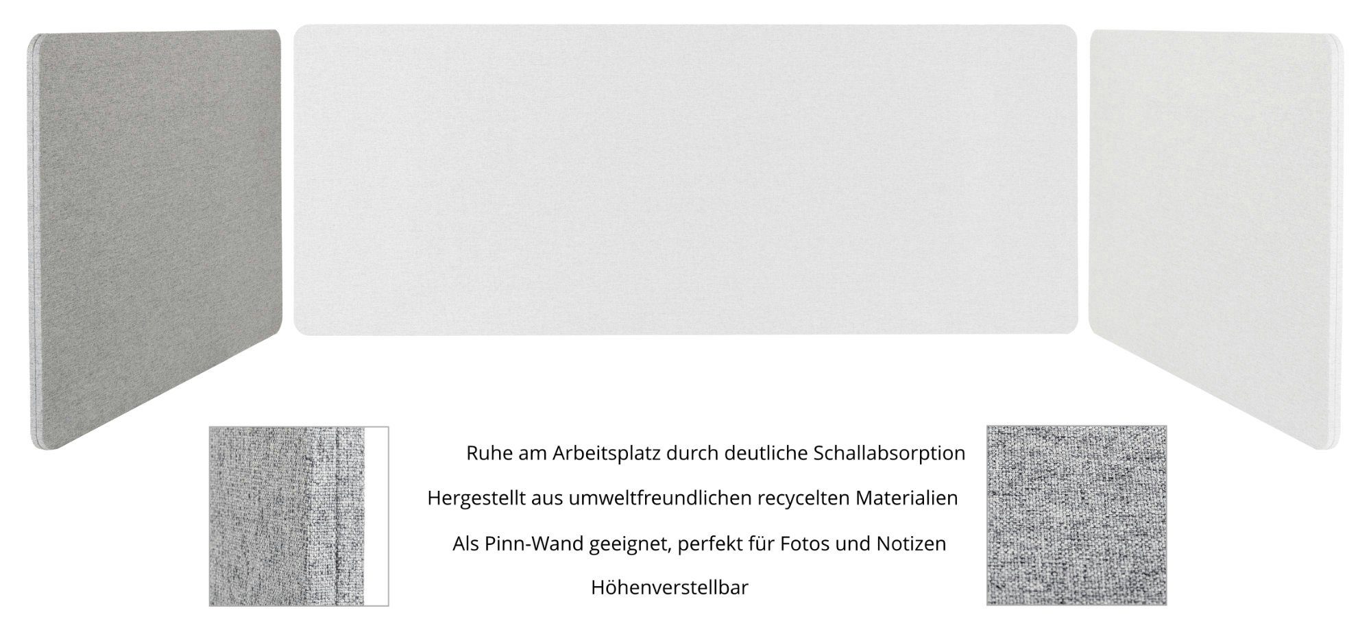 Pronomic Stellwand Tischtrennwand - Schalldämmender Sichtschutz für Beruf und zu Hause (DiviDesk, 1 St., In 3 Höhen am Tisch zu befestigen), Textilbezug, Optimiert die Raumakustik