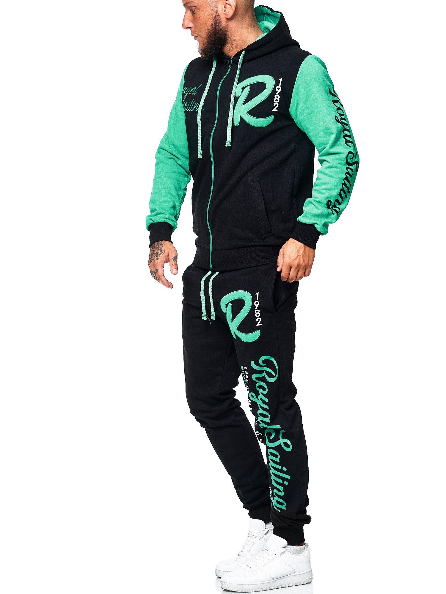 John Casual Trainingsanzug Frauen Jogginganzug Trainingsanzug, (Sportanzug Jogginganzug Freizeit 2-tlg), Damen Streetwear Jogger Schwarz Mint Kayna Fitness Hoodie Sportanzug