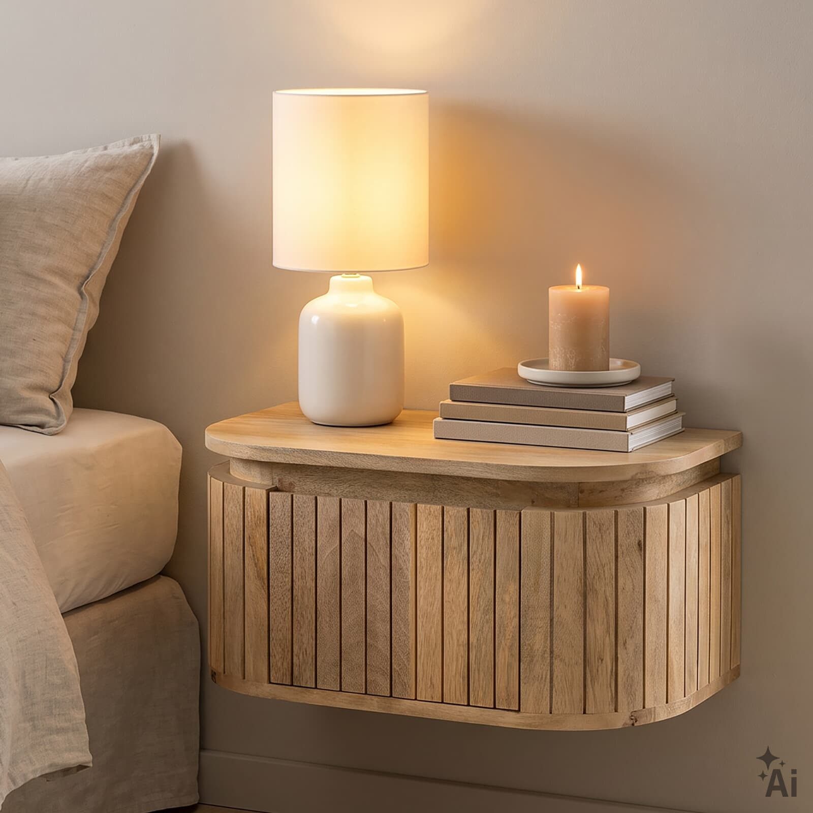 IDIMEX Nachtkommode CALASIA, Hängender Nachttisch aus Mangoholz mit Lamellen-Design Natur