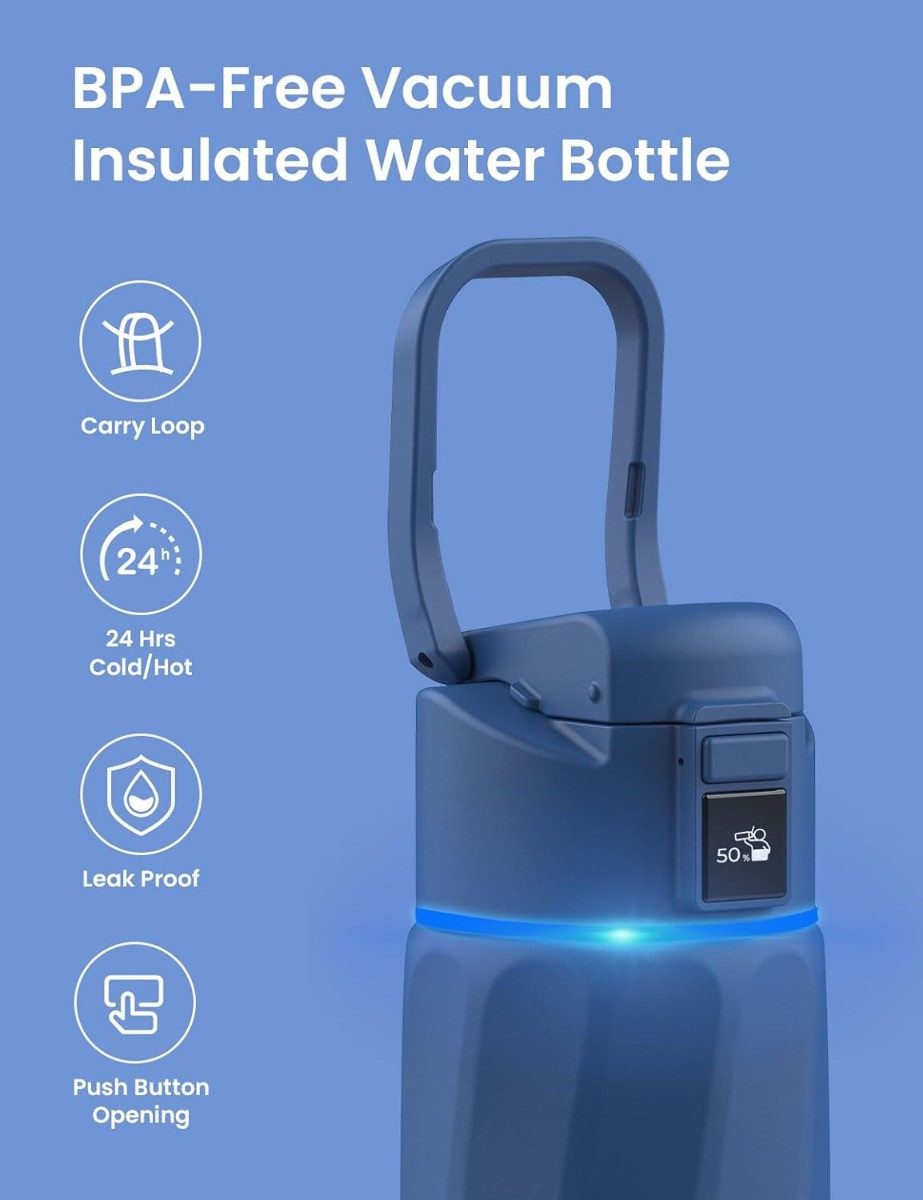 WaterH Trinkflasche Boost, LED-Touch-Display, 710 ml, Blau