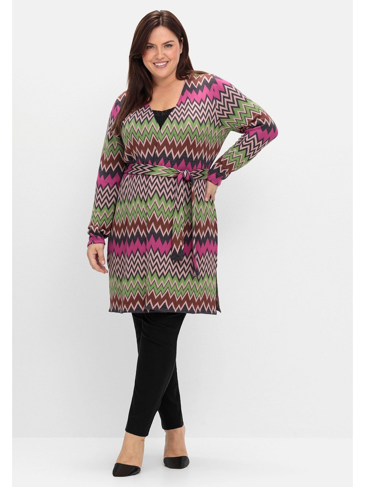 sheego by Joe Browns Longstrickjacke Große Größen im Zickzack-Jacquardmuster