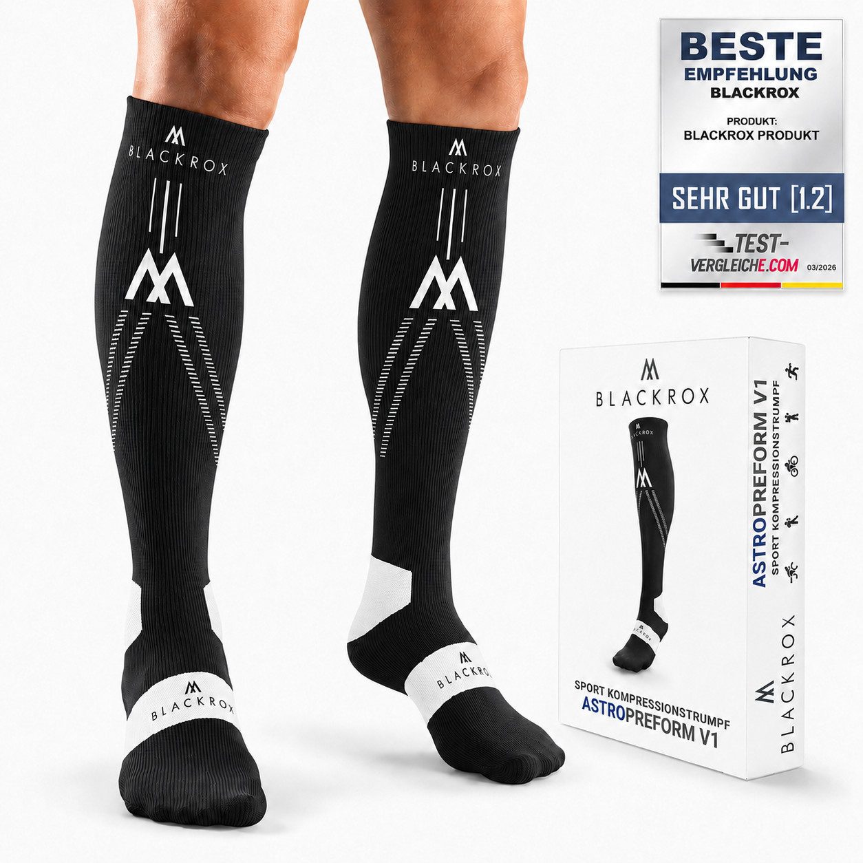 BLACKROX Kompressionsstrümpfe [Vergleichssieger 2026] Astropreform V1, Gr. S-XXL, Damen und Herren
