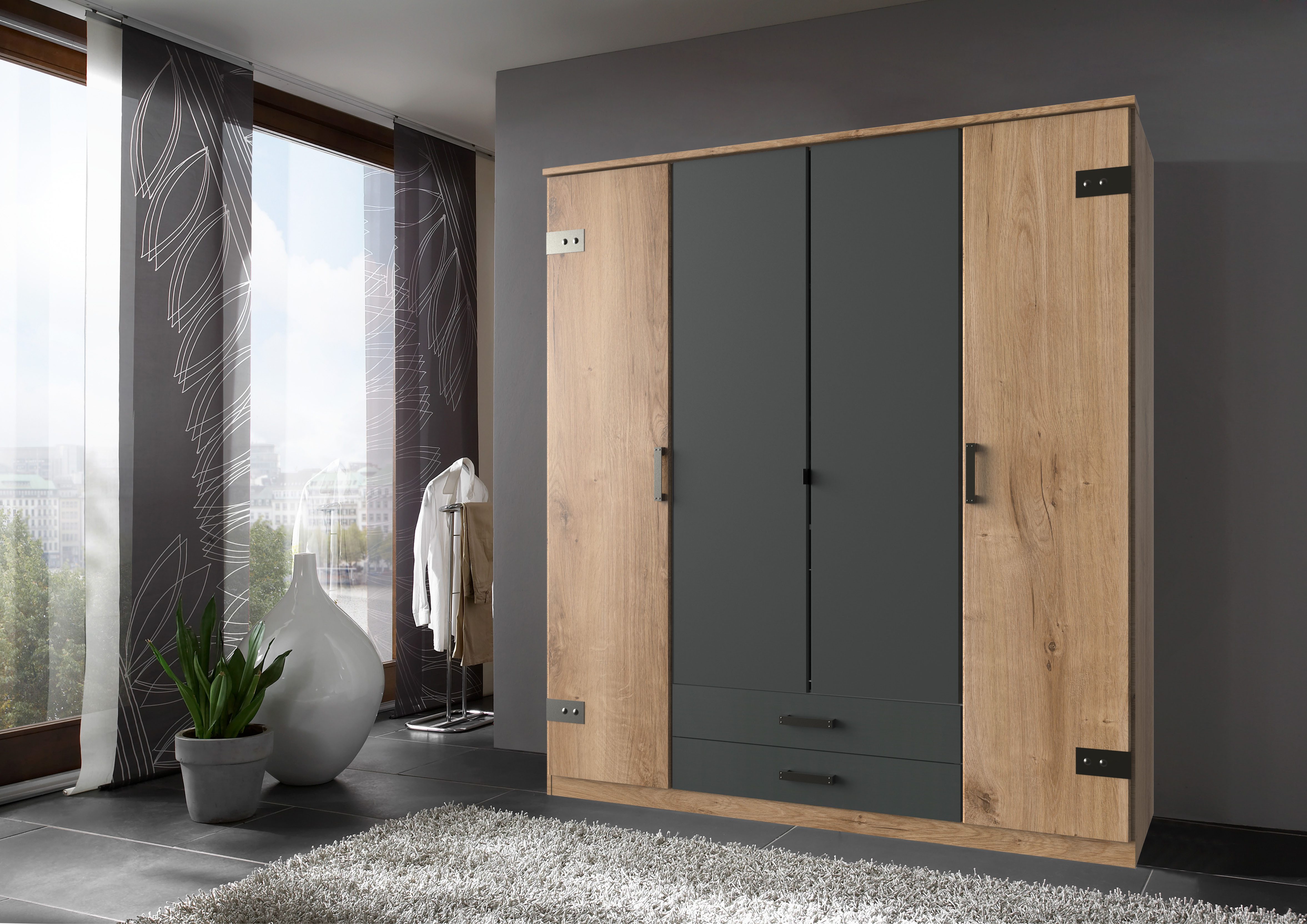 Wimex Kleiderschrank Cork, mit oder ohne Spiegel, rustikaler Look im Industrial Design wahlweise in 135cm oder 180cm breit, 58cm tief, 199cm hoch