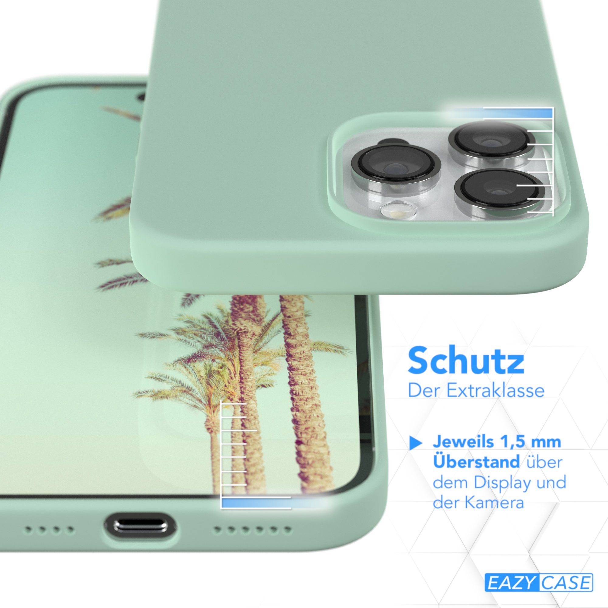 EAZY CASE Handyhülle Premium Silikon Case für Apple iPhone 14 Pro Max 6,7 Zoll, Cover Hülle mit Kameraschutz Bumper Case Slimcover kratzfest Mint Grün