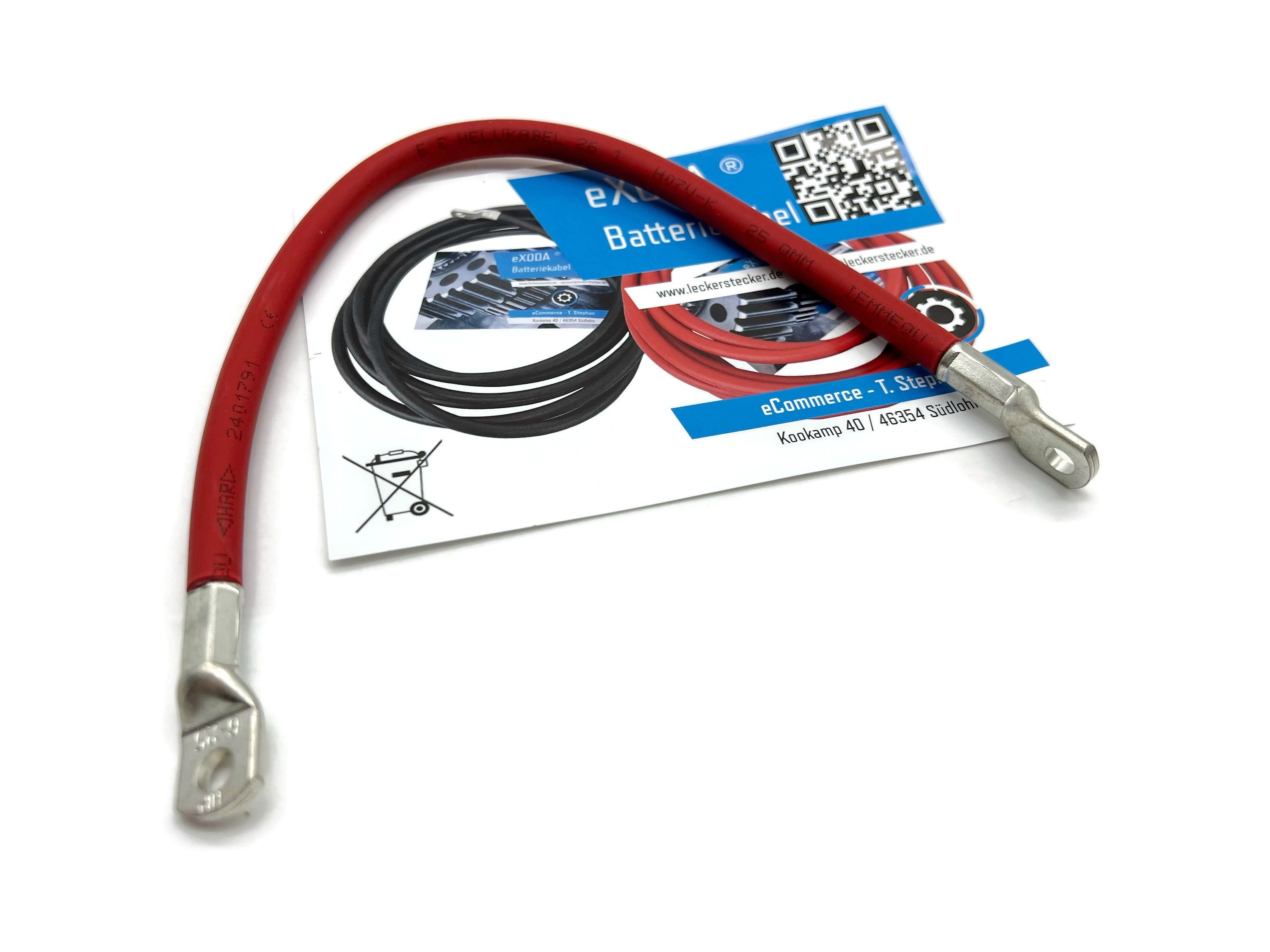 eXODA 25 mm2 M6 M6 Batteriekabel, Rot, (30 cm), 99% Kupfer