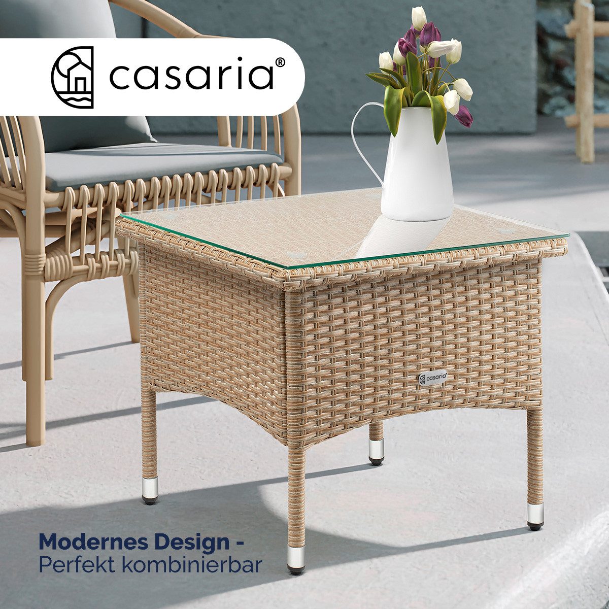 Casaria Beistelltisch (1-St), Polyrattan 50x50x45cm Höhenverstellbar günstig online kaufen