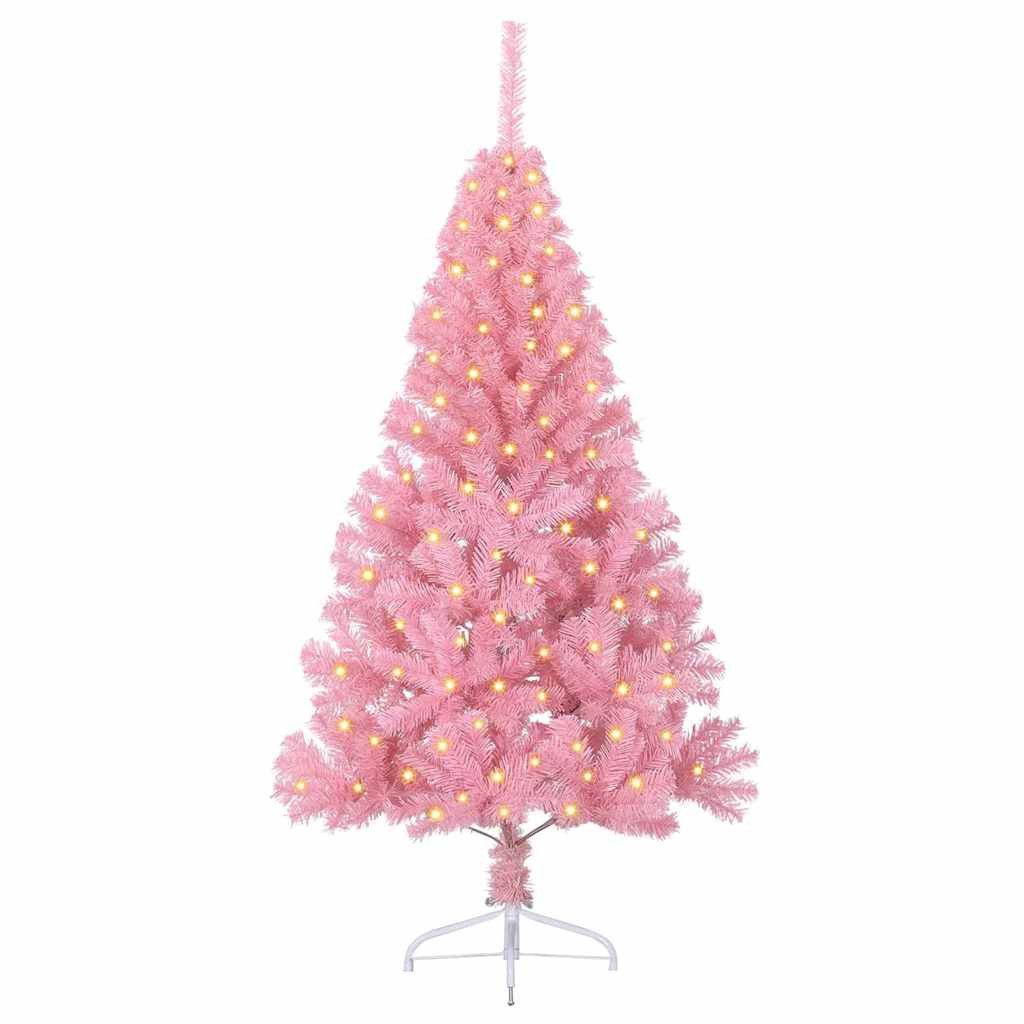 furnicato Künstlicher Weihnachtsbaum 150 cm Rosa mit LED-Lichtern, UV-beständige Tanne mit USB-Beleuchtung und stabilem Stahlrahmen