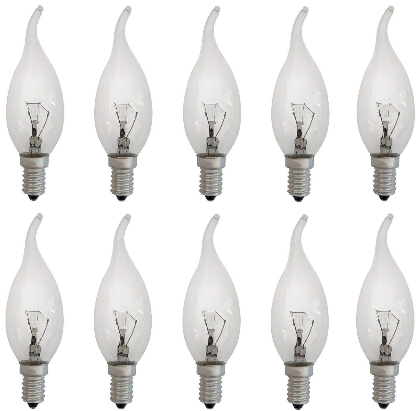 Provance »10 x Glühlampe Glühbirne Kerze Windstoß E14 60W 60«  Spezialleuchtmittel, E14, Warmweiß, Dimmbar