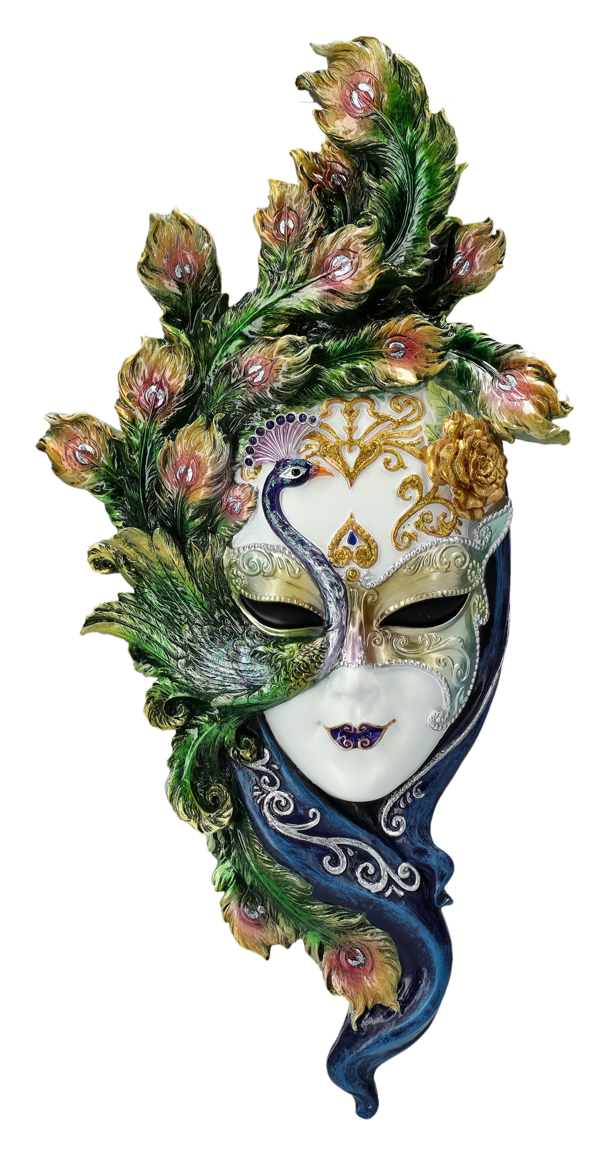 Figuren Shop GmbH Wanddekoobjekt Venezianische Maske - Peacock Garden weiß - Veronese Dekoration