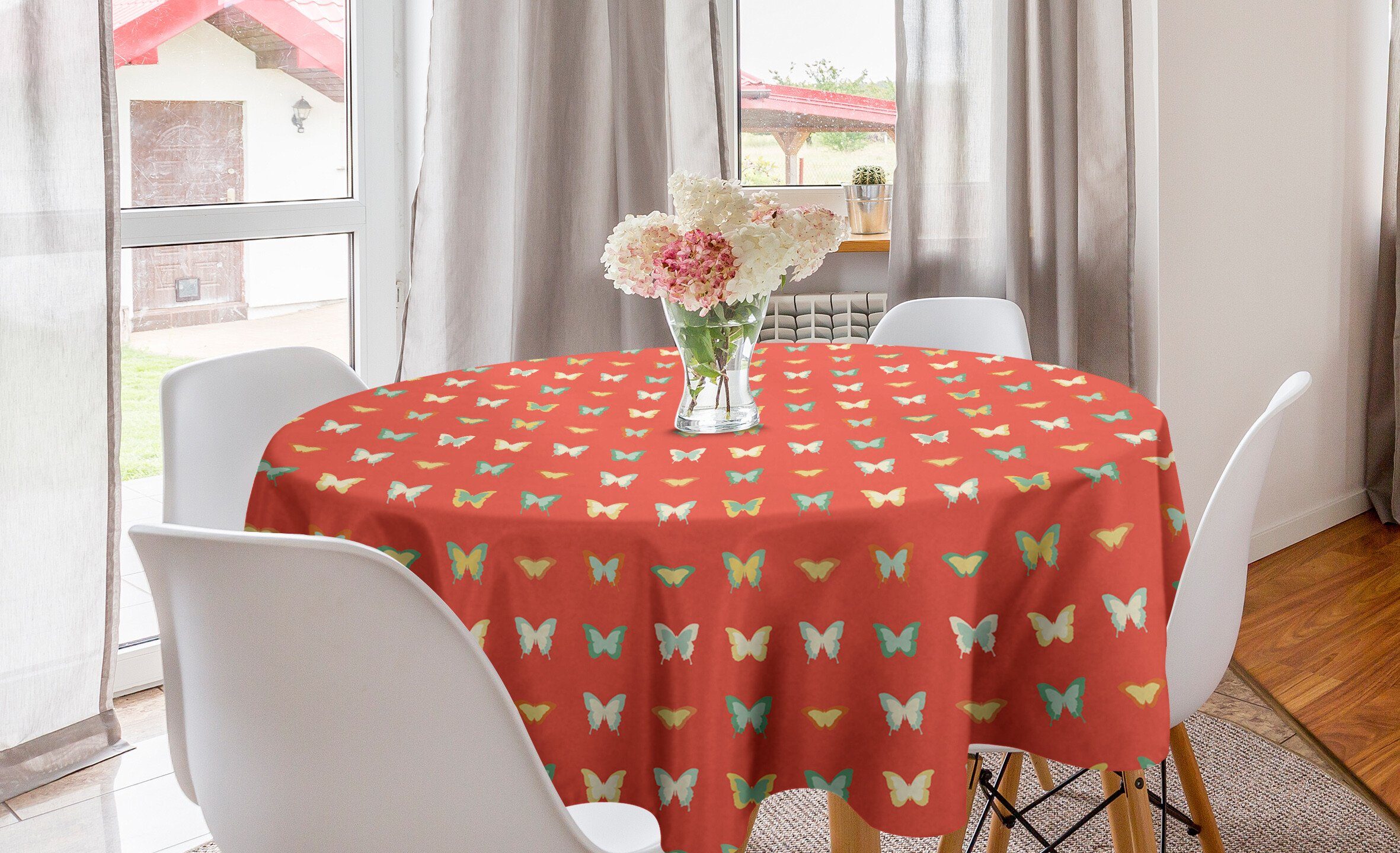 Tischdecke Retro für Dekoration, Esszimmer Dainty Küche Silhouetten Kreis Schmetterling Abakuhaus Tischdecke Abdeckung