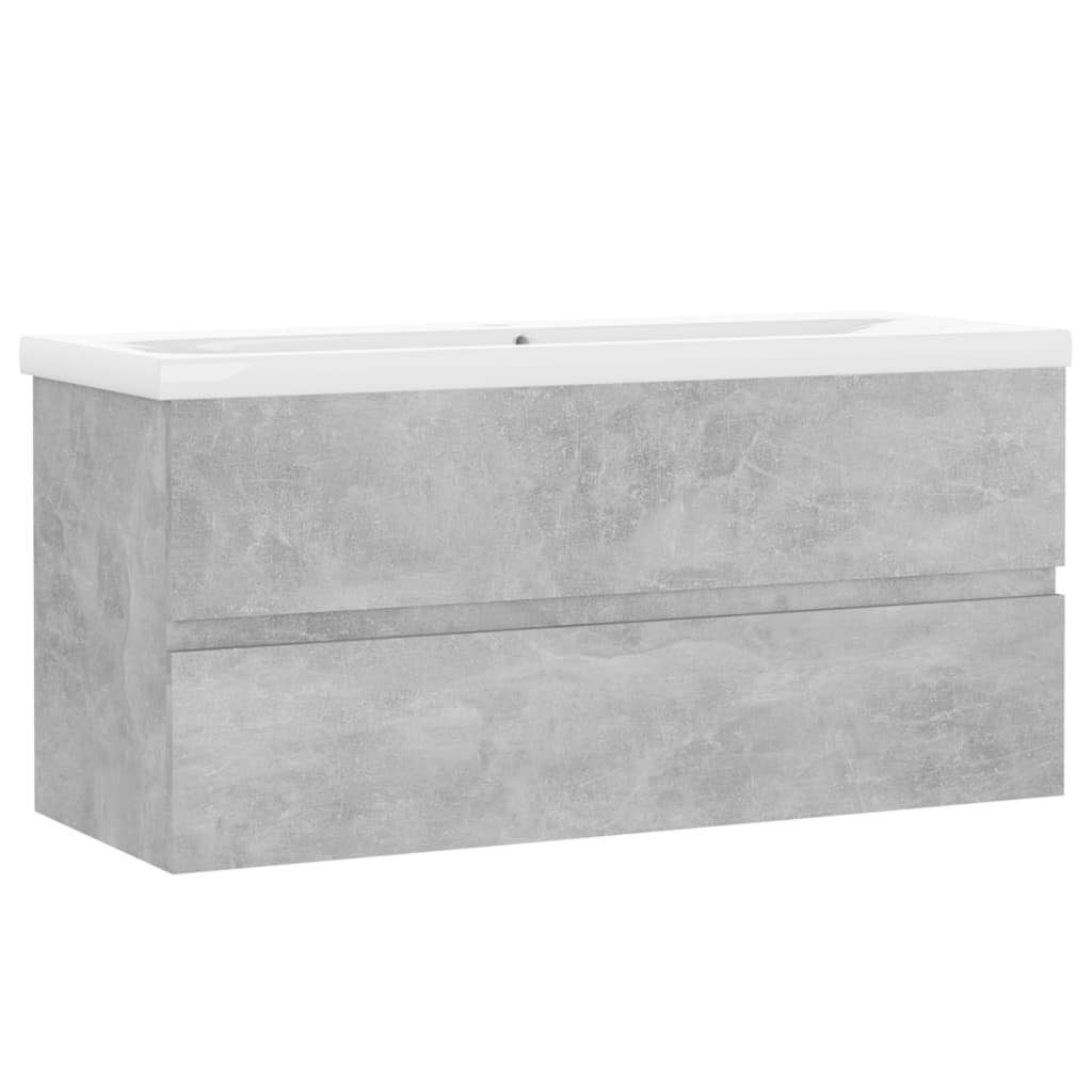 vidaXL Waschtisch 100 x 385 x 45 cm Waschbeckenunterschrank mit Einbaubecken Betongrau S