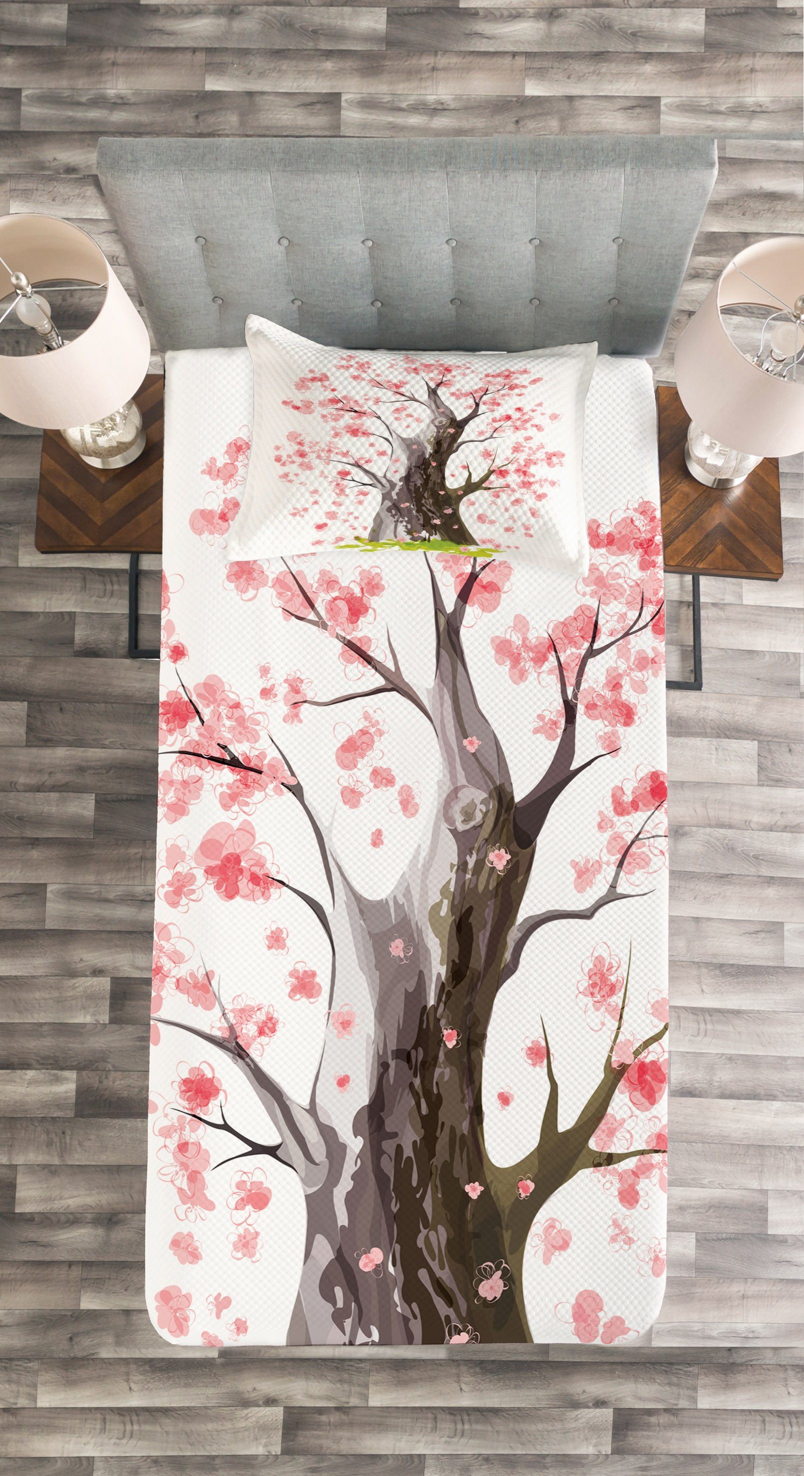 Tagesdecke Set mit Waschbar, Kissenbezügen Baum Abakuhaus, Sakura Blooming