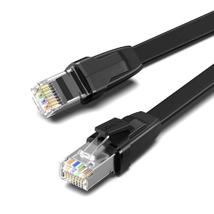 UGREEN 2m Netzwerkkabel flaches LAN Kabel Internetkabel Ethernet patchcord NW134 Cat 8 U/FTP RJ45 1000Mbp Schwarz LAN-Kabel (200 cm)